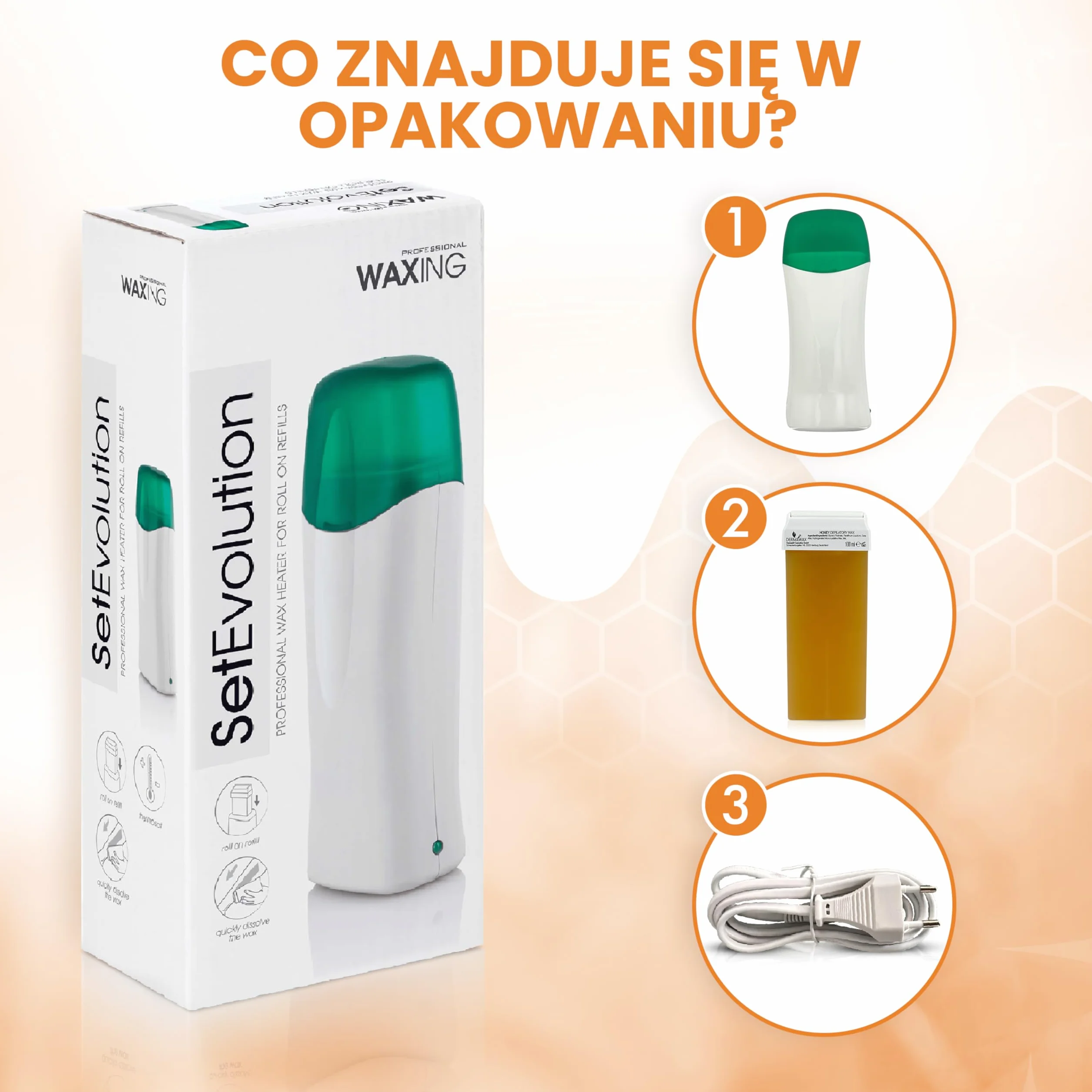 DERMAWAX Roll-On zestaw podgrzewaczy do wosku – 25 W, 230 V – w zestawie wosk miodowy roll-on 100 ml – profesjonalne usuwanie włosów za pomocą pasków woskowych – szybka i łatwa depilacja nóg, ramion
