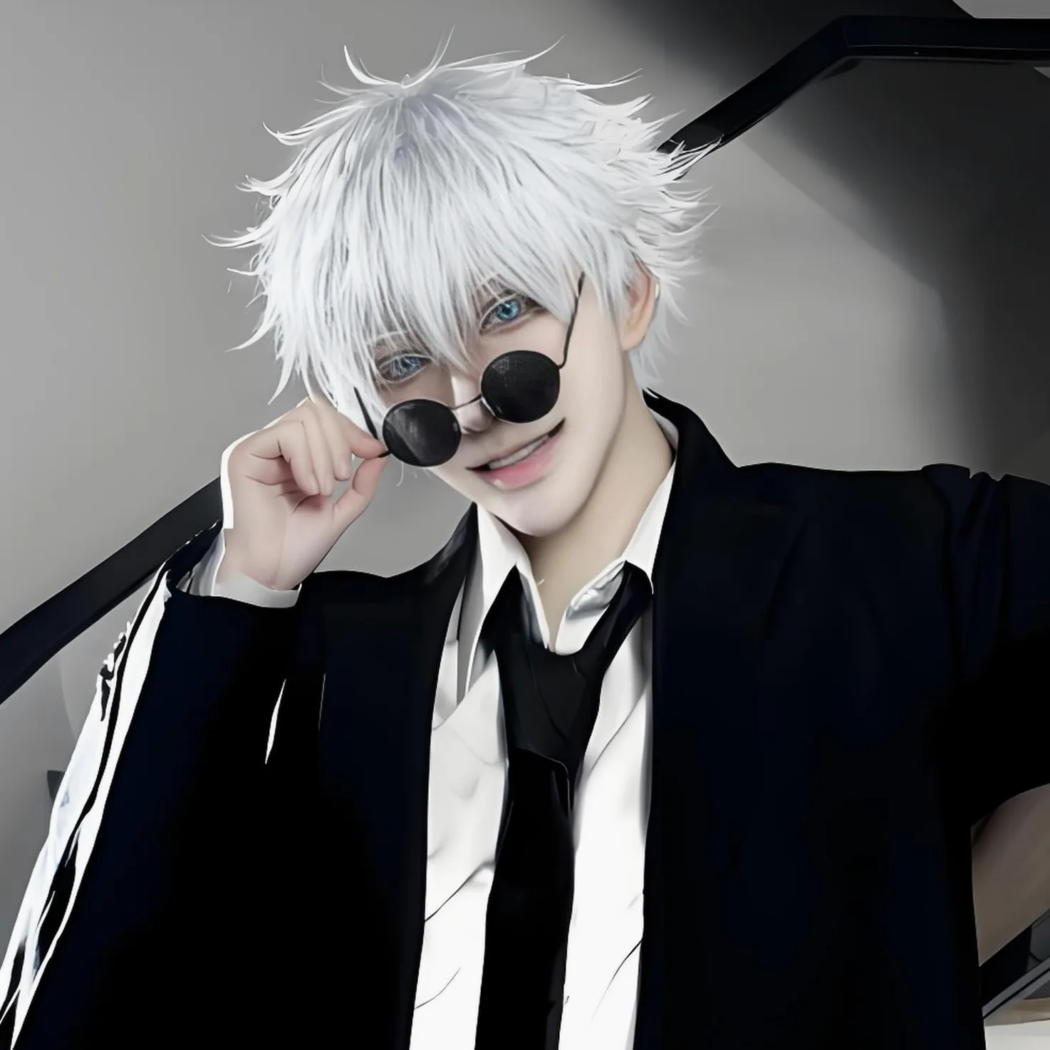 Anime Cosplay okulary przeciwsłoneczne Satoru G. peruka czapka zestaw 3 szt