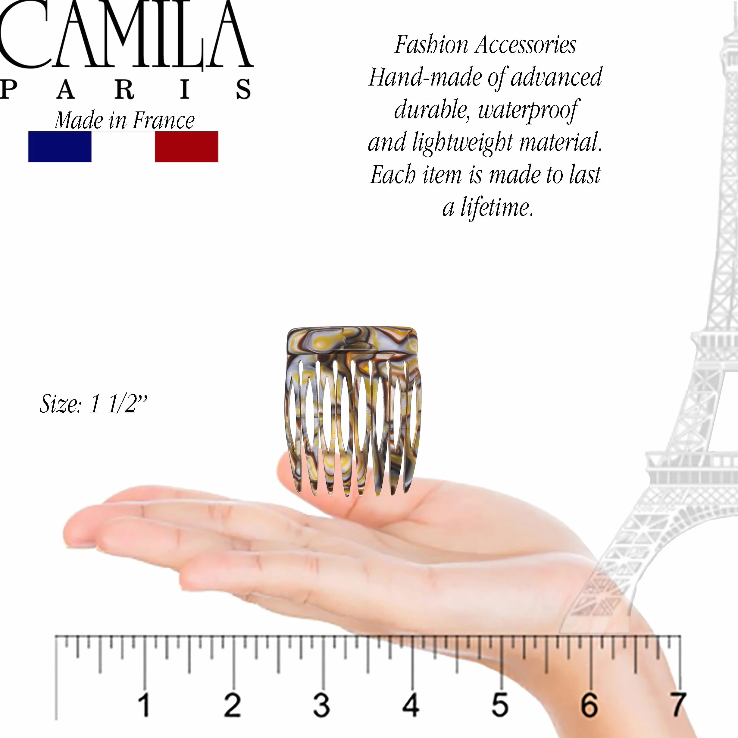 Camila Paris Ręcznie wykonany francuski grzebień boczny, mały, zaokrąglony onyks, mocny chwyt, spinki do włosów dla kobiet, antypoślizgowe i trwałe, stylizacja, akcesoria do włosów dla dziewcząt,