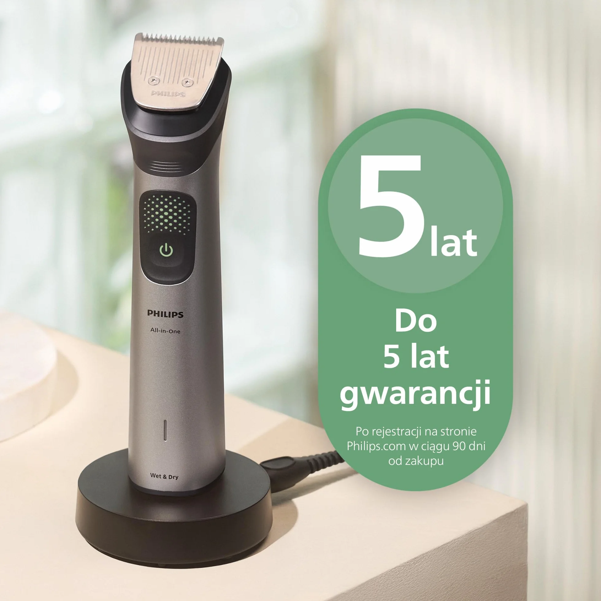 19-elementowy Philips Multigroom All-in-One z serii 9000: kompleksowy zestaw do pielęgnacji twarzy, głowy i ciała, dodatkowy trymer OneBlade, 27 ustawień długości (0,2-20 mm), model MG9556/15