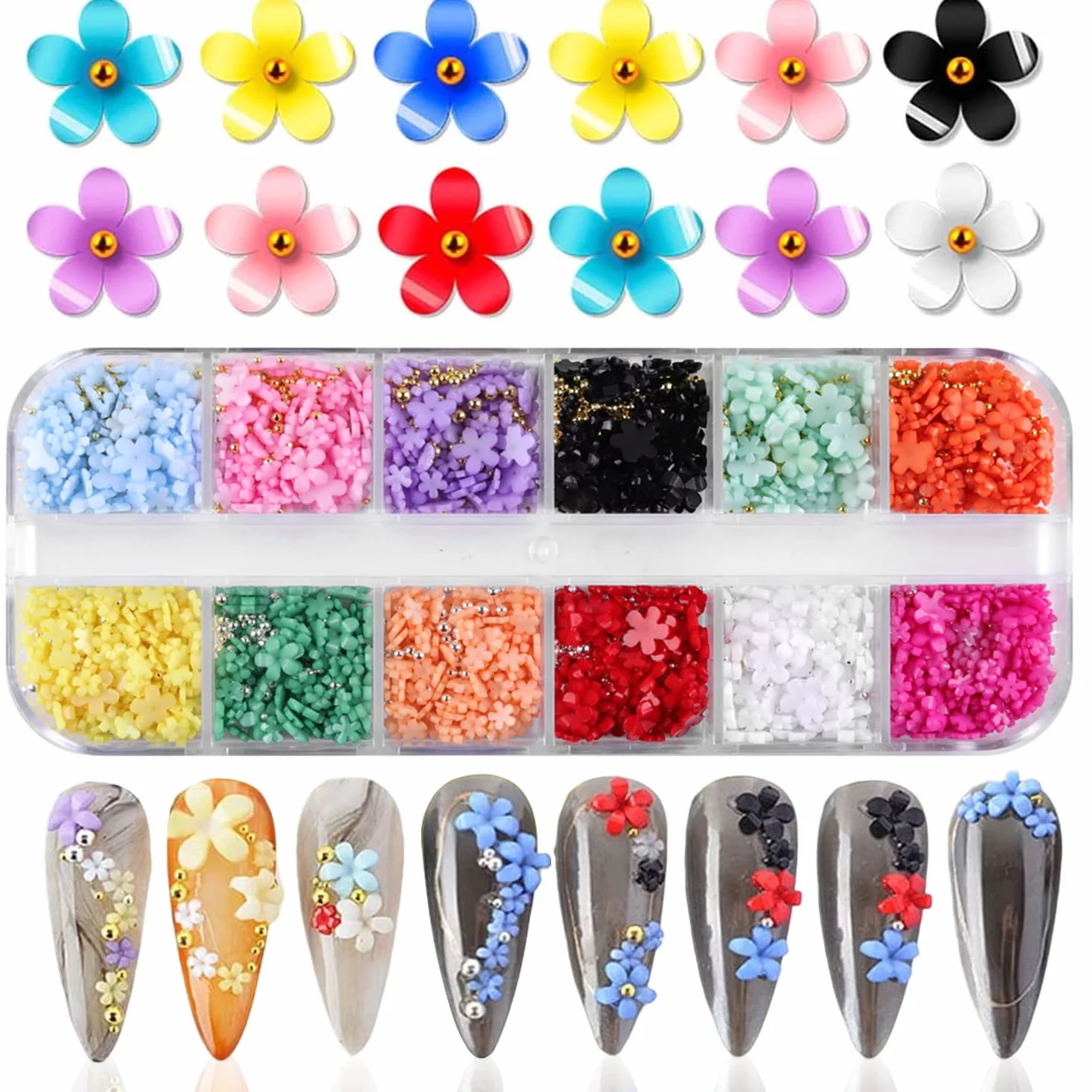 3D Flower Nail Art Charms Acrylic Nail Art Supplies 3D Nail Flowers Rhinestone Manicure DIY Nail Decorations Nail Art Rhinestones Five-Petal Flower Ornaments for Women Girls DIY Nail Design