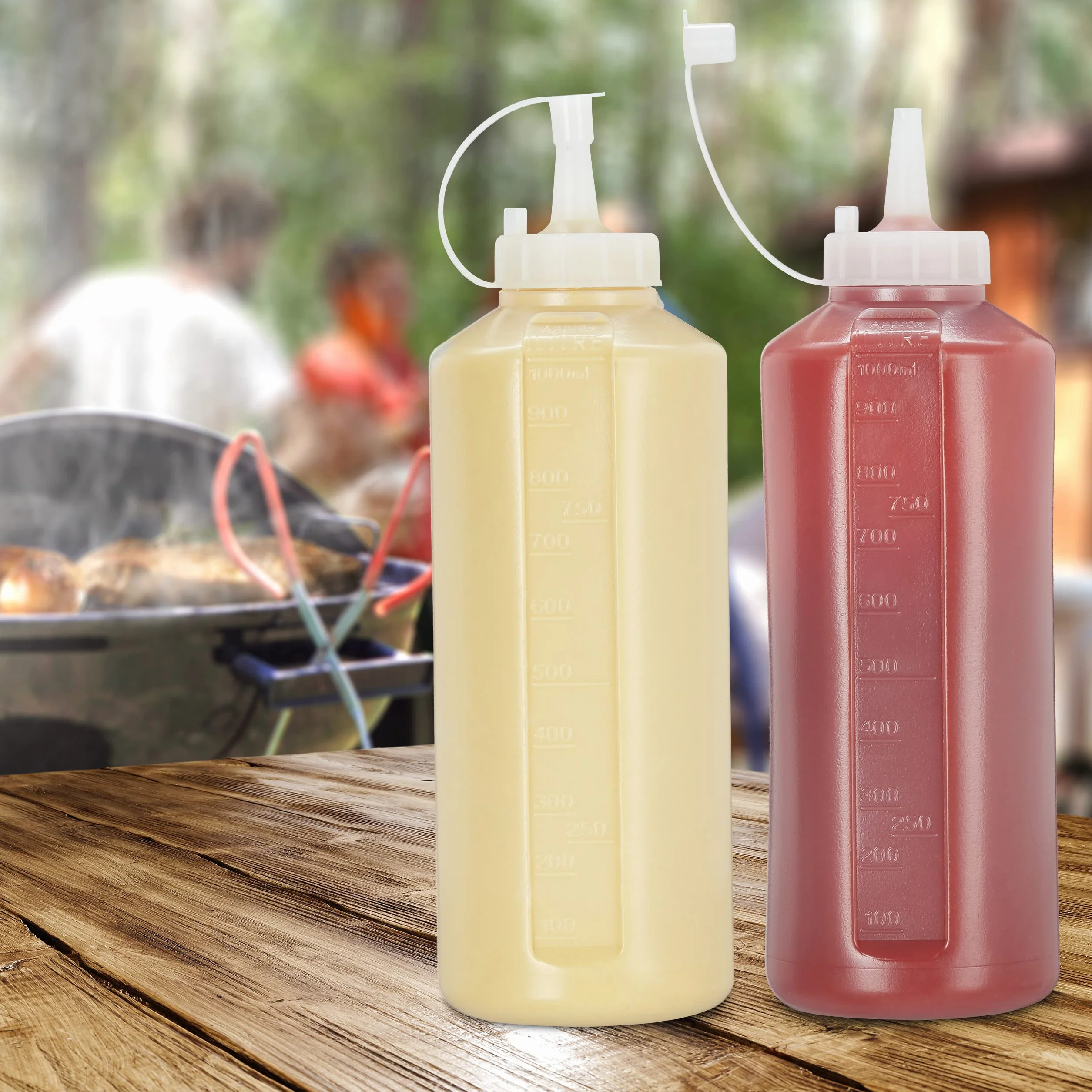Relaxdays butelka do wyciskania sosów 1000ml, dozownik, dyspenser, 4szt., plastikowy pojemnik na sos, przezroczysty mat