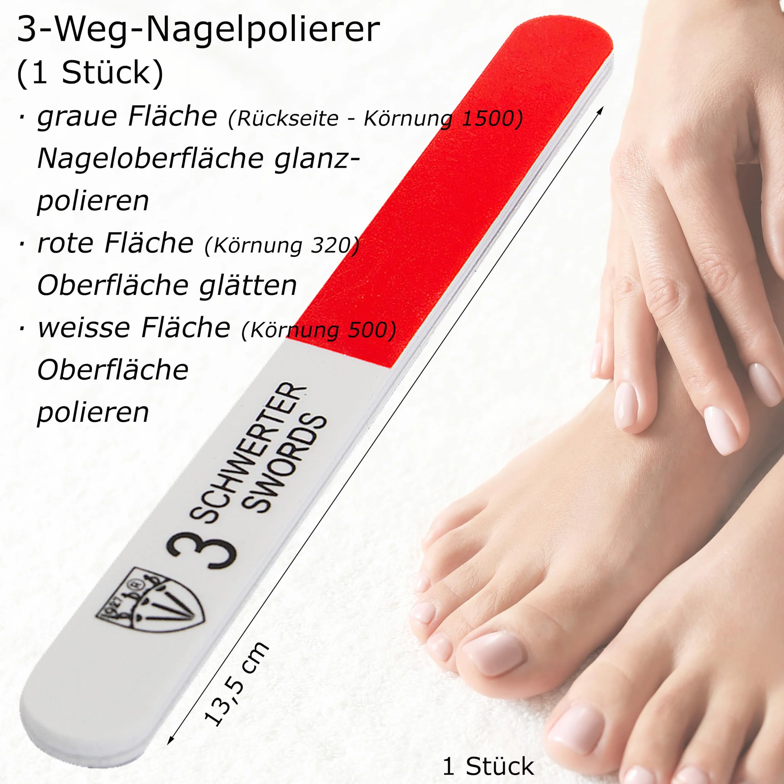 DREI SCHWERTER - Szafirowe pilniki do paznokci zestaw 2 + 1 | wysokiej jakości zestaw do manicure i pedicure, Made in Germany | Zawartość: 2 x szafirowy pilnik do paznokci i 1 x trójdrożna polerka do