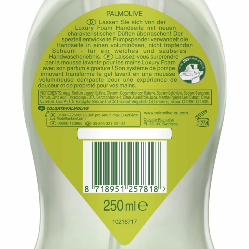 Mydło ręczne z pianki palmolive dawcy wapna 6x250 ml