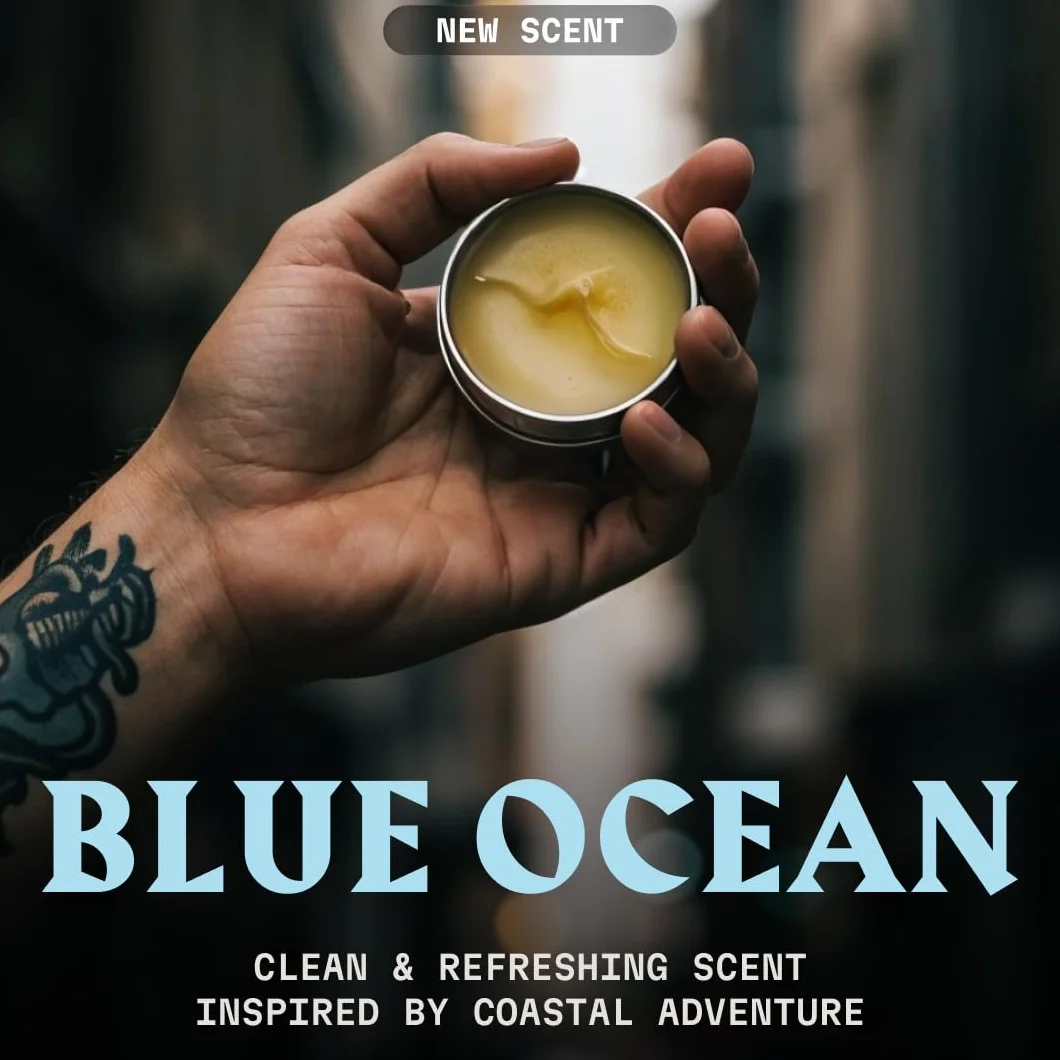 Striking Viking Balsam do brody Blue Ocean – Lekki mocujący, 60 g – Nawilżający i nawilżający – Z masłem Shea, olejem arganowym i olejem jojoba – Pielęgnacja brody, wosk do brody i pomada w jednym
