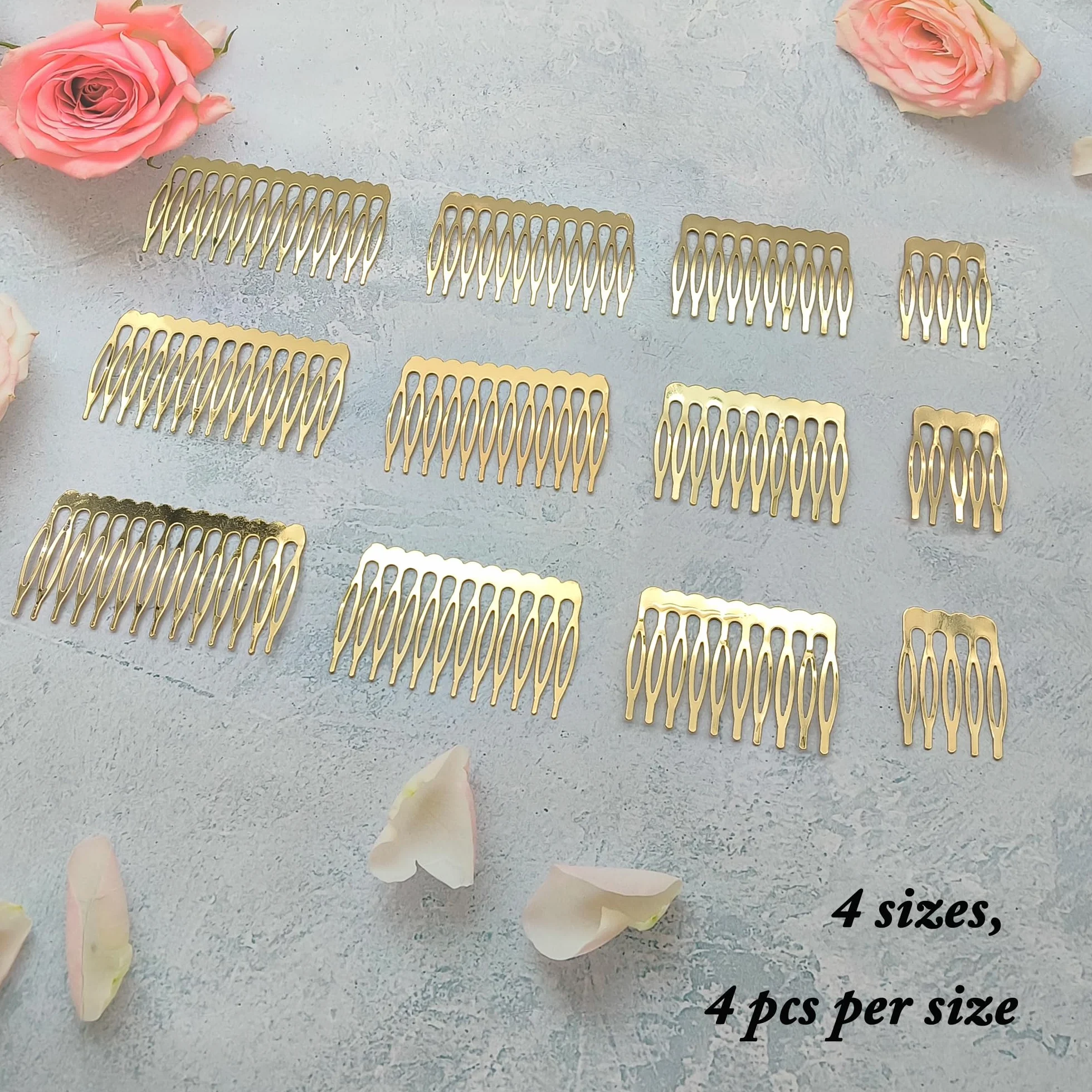12 sztuk metalowych grzebieni bocznych, 5, 10, 12, 14 zębów, grzebień do włosów DIY, dla panny młodej, na wesele, grzebień do włosów dla kobiet, dziewcząt, ozdoba do włosów, kolor złoty