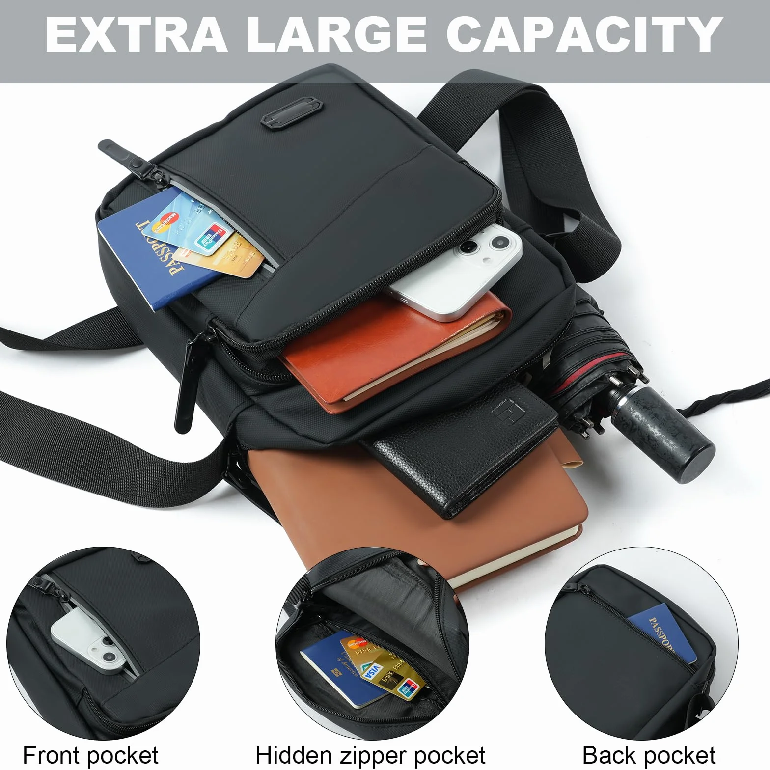 Aucuu Torba na ramię dla mężczyzn, wodoszczelna torba męska do zawieszenia, torba listonoszka z wieloma kieszeniami, torba na telefon komórkowy, torba crossbody na co dzień, do pracy i podróży