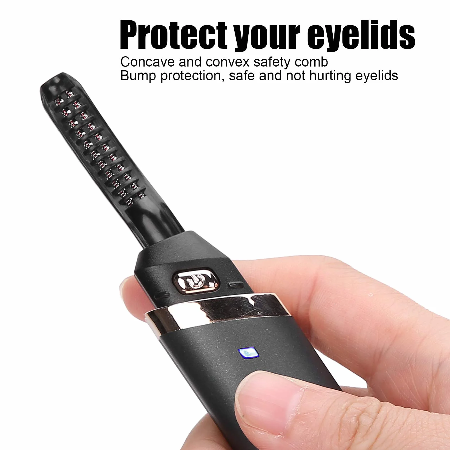 Elektryczna lokówka do rzęs, automatycznie podgrzewana długotrwała lokówka do ładowania USB do rzęs (czarna)