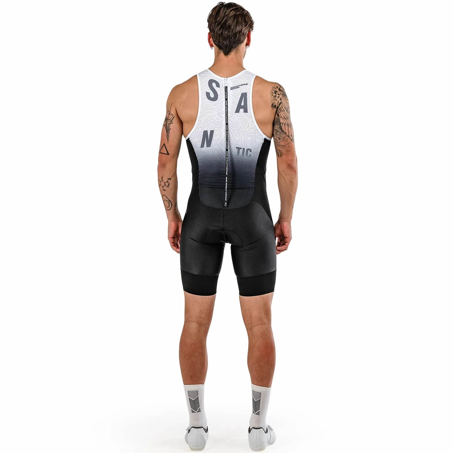 Santic Męski dres triatlonowy, jednoczęściowy, bez rękawów, triatlon, wyściełany, krótki rękaw, triatlon, krótki, wysoka elastyczność, szybkoschnący, wyszczuplający