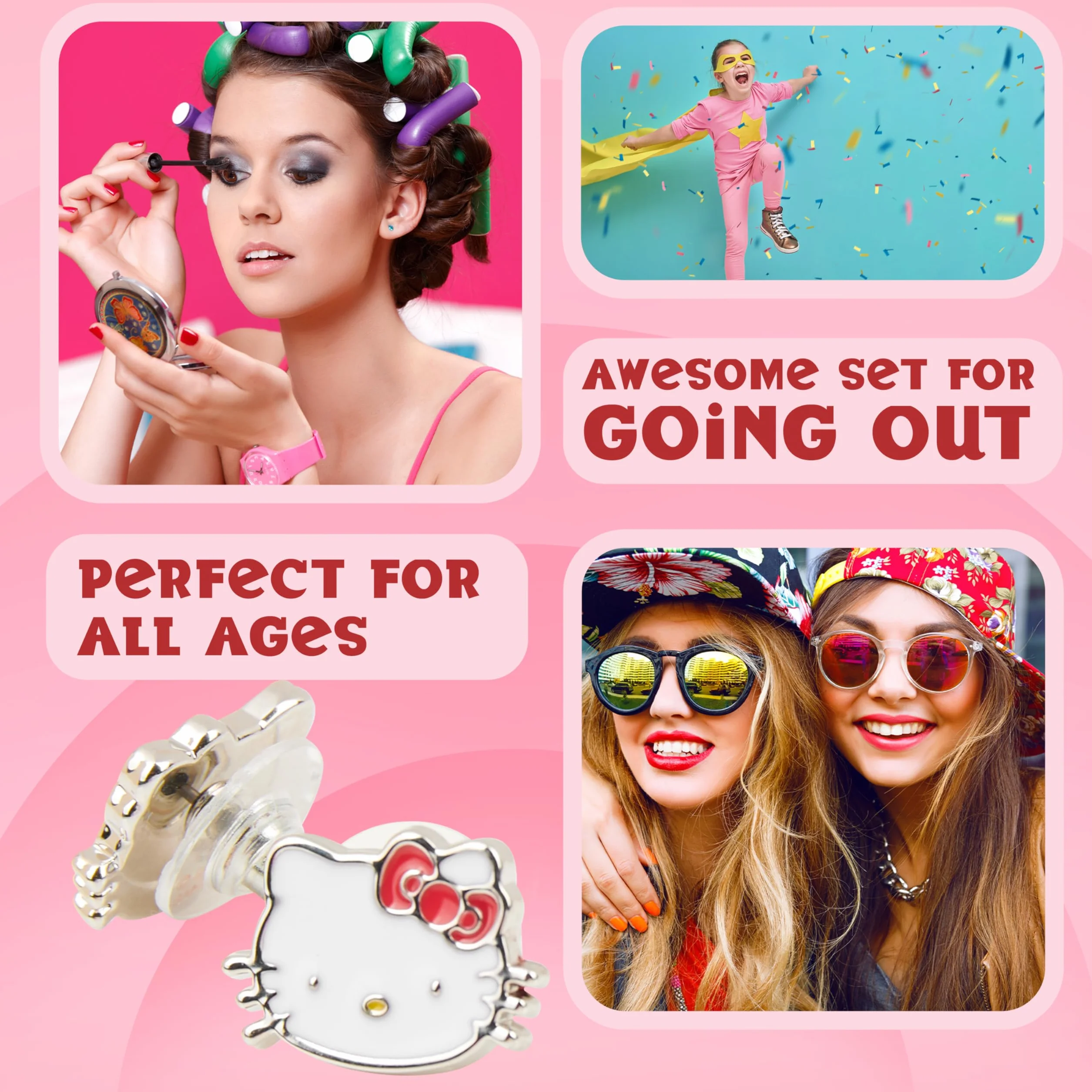 Hello Kitty Zestaw biżuterii dla dziewcząt i nastolatek, naszyjnik w kolorze srebrnym, bransoletka i kolczyki - Kawaii Gifts for Girls