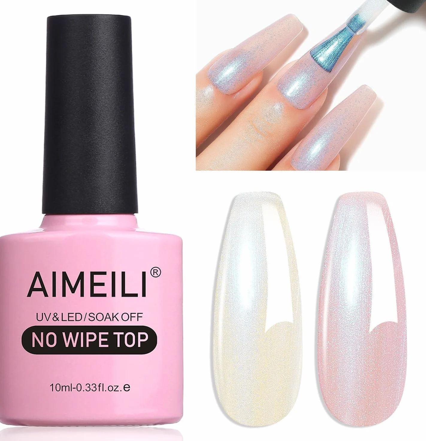 AIMEILI Pearl Glitter Top Coat Gel UV Gel lakier do paznokci, 10 ml No Wipe Top Coat do paznokci żelowych, poly żel, paznokcie akrylowe, szybki brokat, sztuka paznokci-001