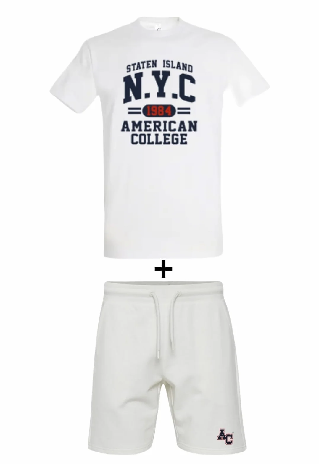 AMERICAN COLLEGE USA 2-częściowy zestaw koszul + szorty mieszane, biały, M