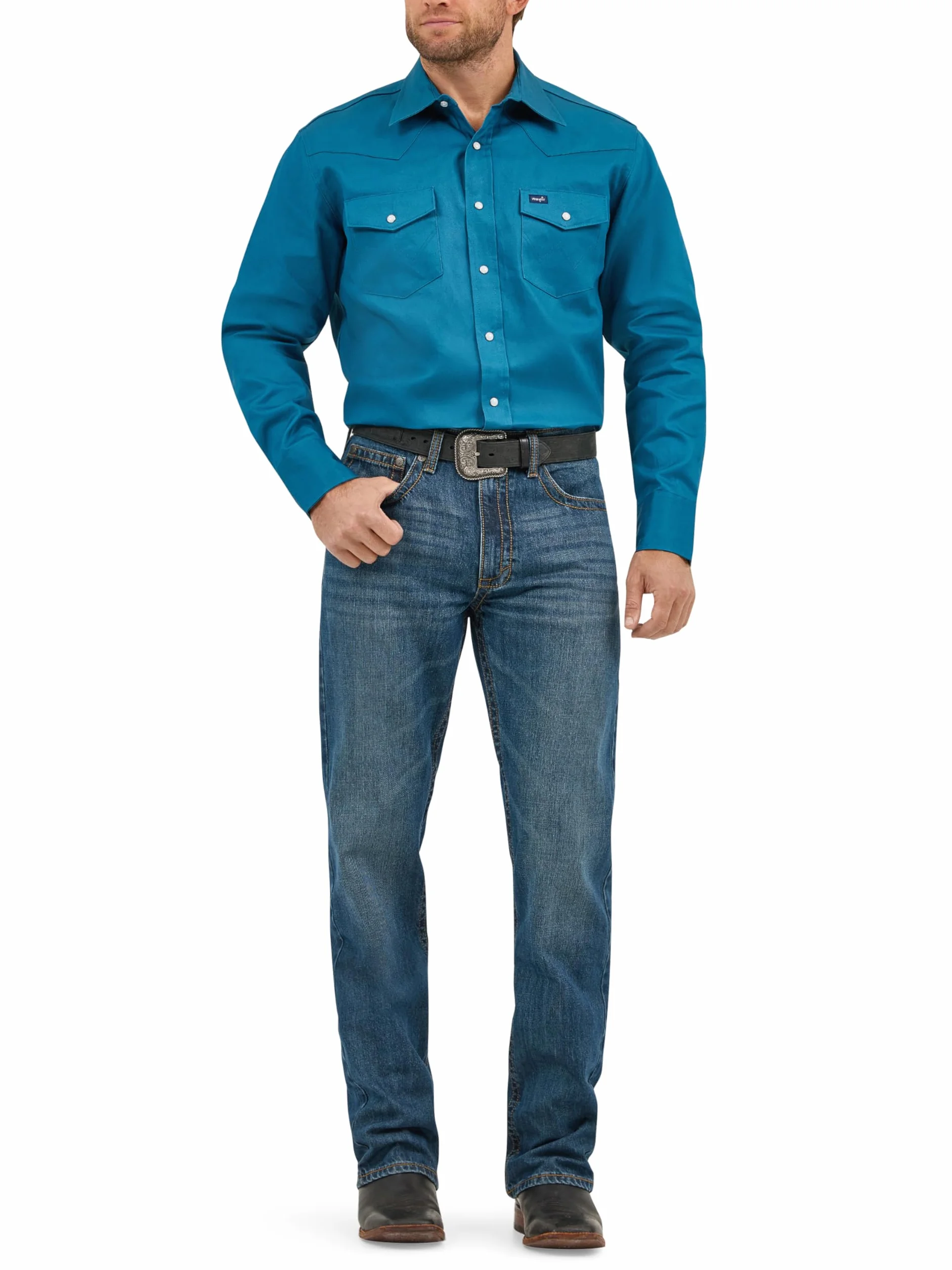 Wrangler Męska koszula robocza z długim rękawem kowbojskim o kroju westernowym, mocne wykończenie