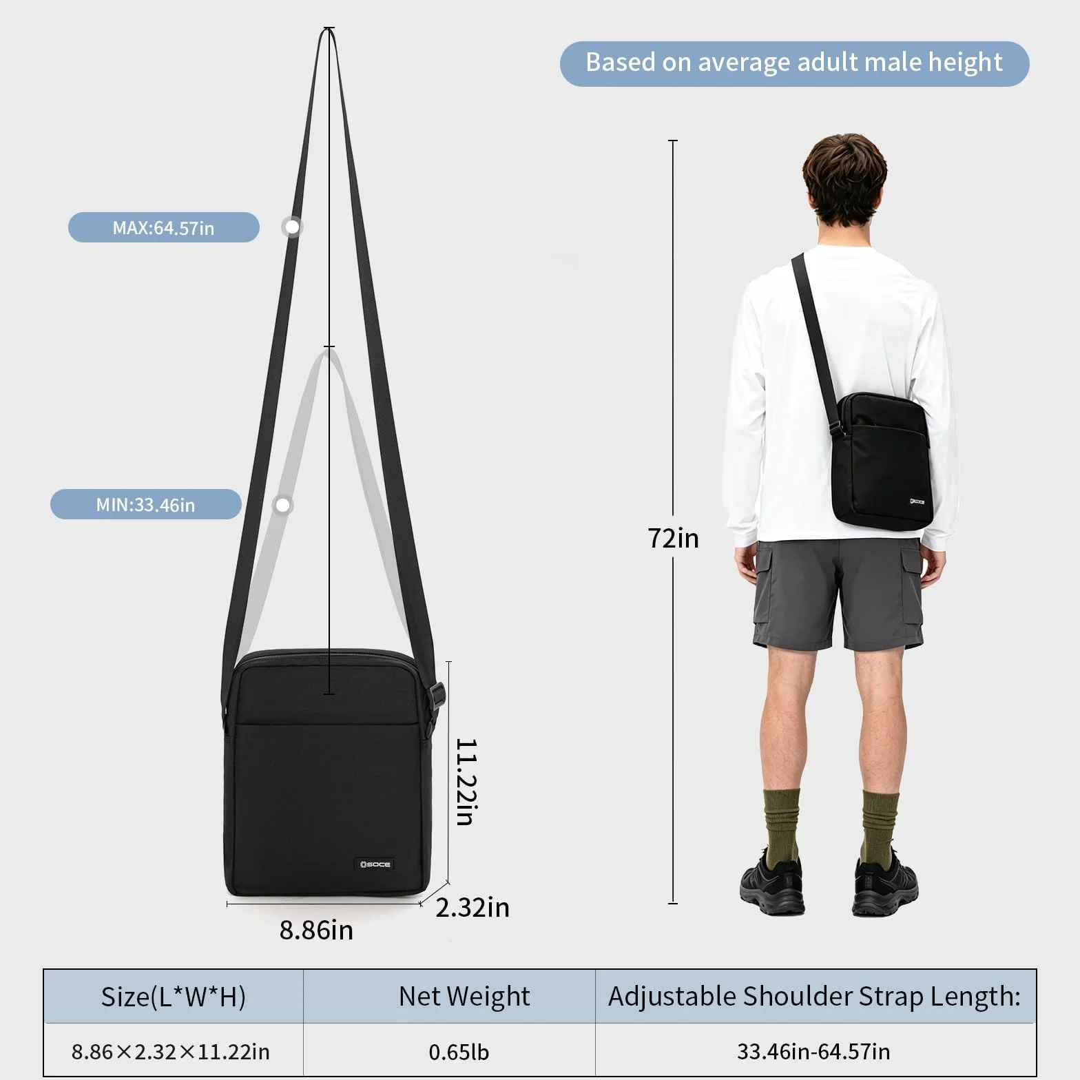 OSOCE Męska torba na ramię, torba kurierska, podróżna, biznesowa, wodoodporna, crossbody, torba na klatkę piersiową, torba na ramię, boczna torba na telefon, torebka na co dzień z regulowanym paskiem,