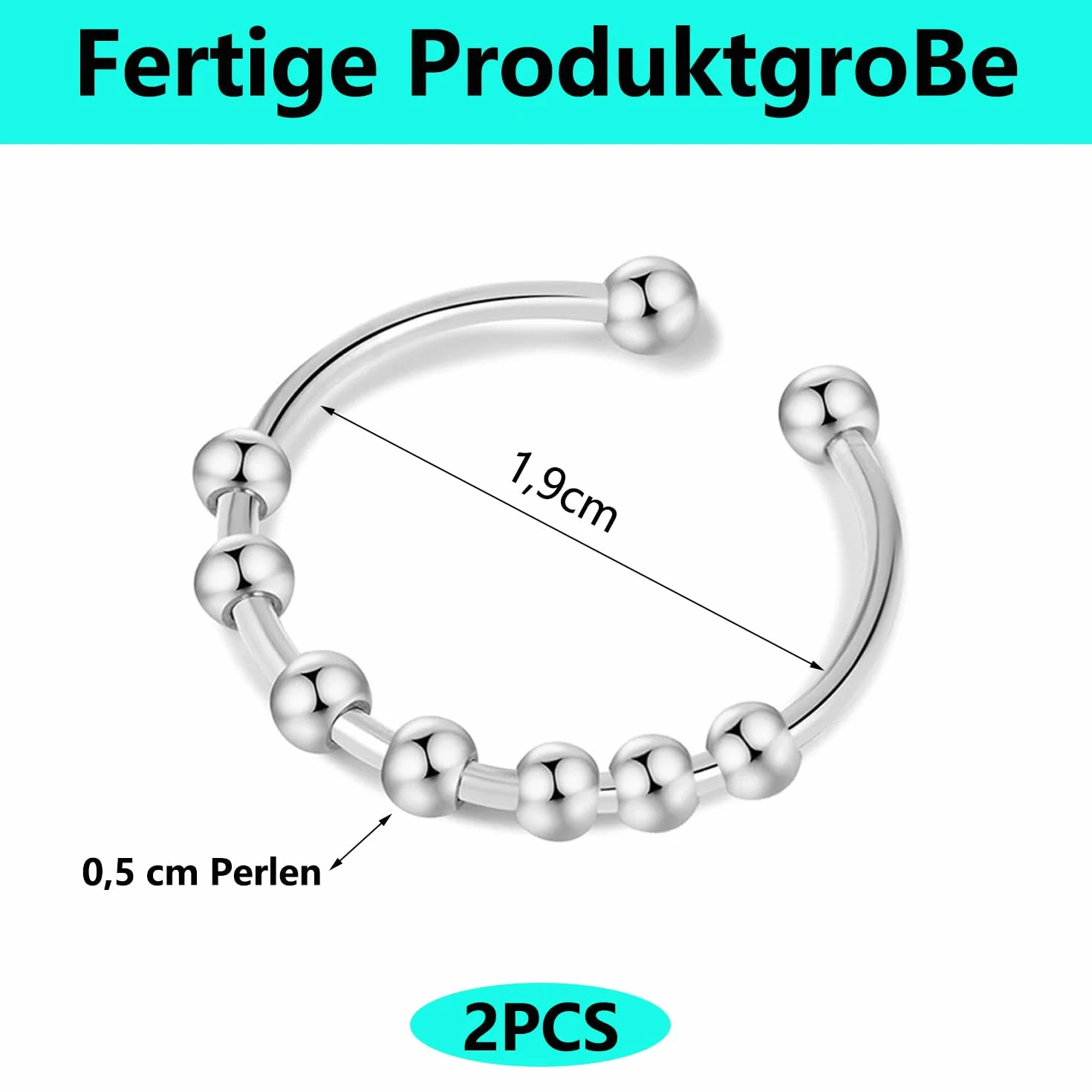 Pierścionek przeciwlękowy, srebrny, antystresowy, pierścień przeciwlękowy, ze stali nierdzewnej, pierścień antystresowy, pierścień na kciuk dla kobiet (srebrny, 2 sztuki)
