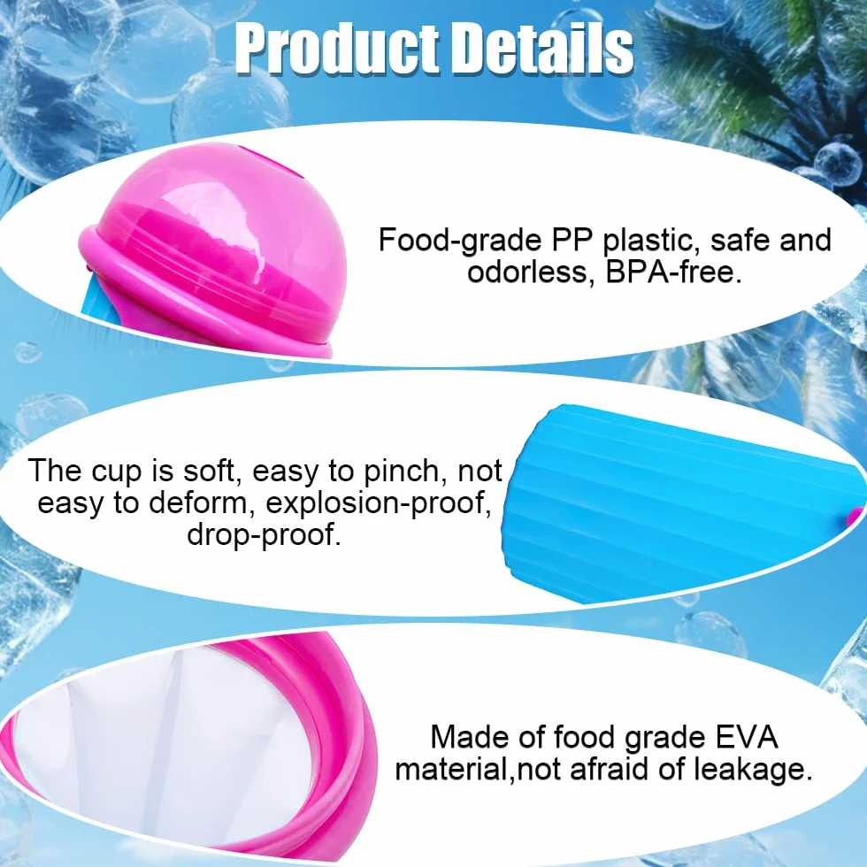 LUFEIS Slushy Maker Cup, 2 szt. 500 ml Frozens Squeeze Cup silikonowy kubek z słomą i łyżką 2 w 1, smoothie DIY Homemade Smoothie Cup, wielokrotnego użytku, dwuwarstwowe smoothie
