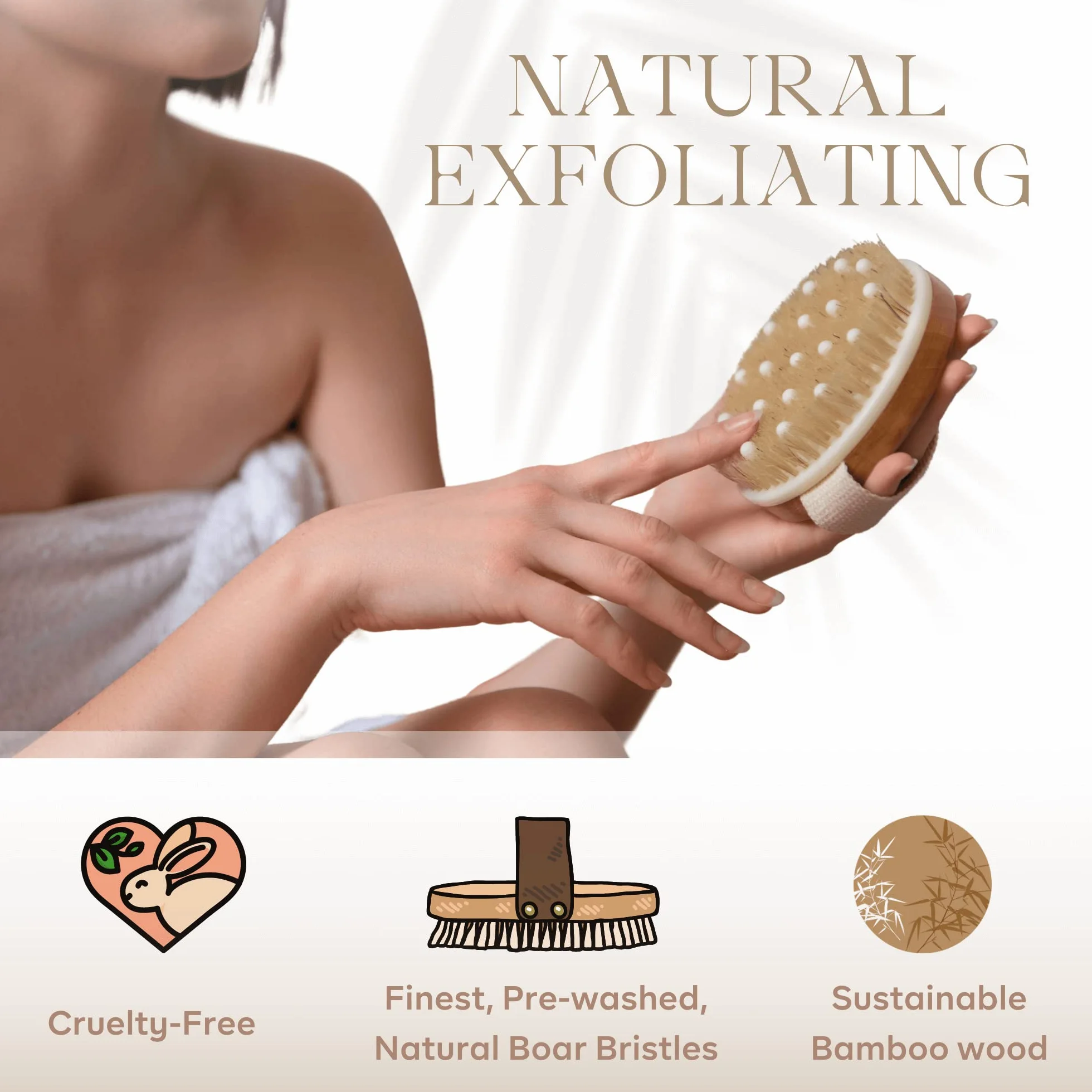 Szczotka do ciała na sucho – najlepsza do złuszczania suchej skóry, drenażu limfatycznego i leczenia cellulitu, organiczna szczotka do peelingu i masażu spa z naturalnym włosiem dzika