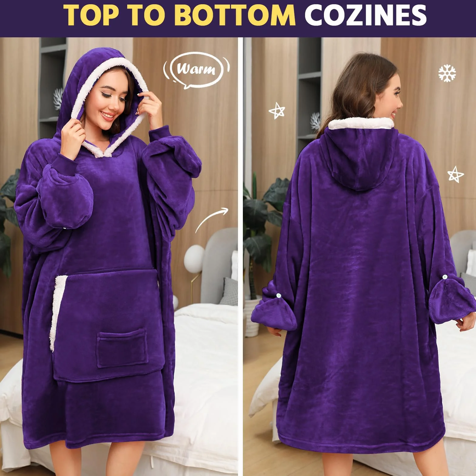 Tuopuda Bluza z kapturem, damska i męska, oversize, sweter z długim rękawem, ogromna bluza z kapturem, koc z rękawami, prezent dla kobiet i mężczyzn, oversize, z kieszeniami na zimę