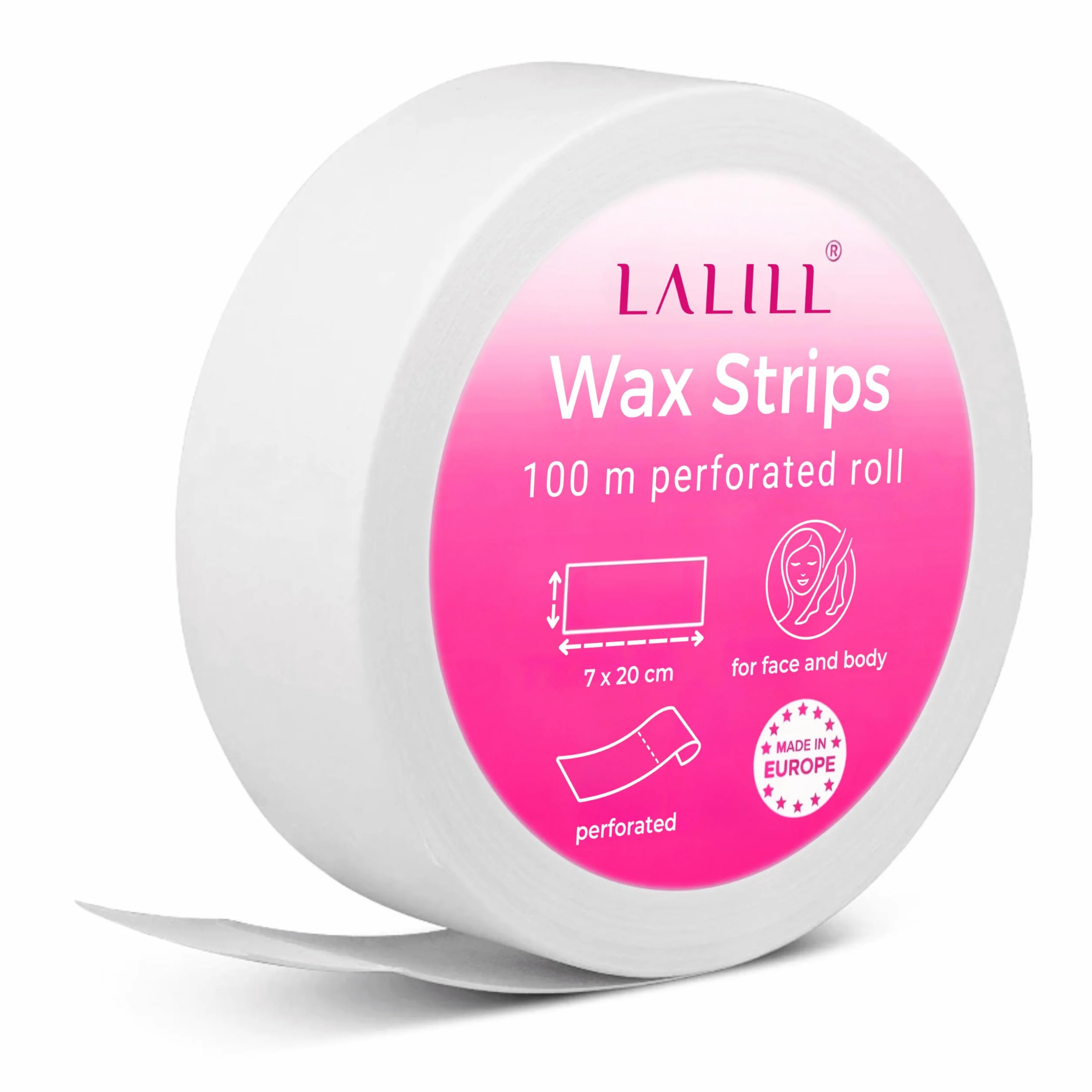LALILL Włóknina na 1 rolce do wosku – Wax, biała, 100 m x 7 cm – rolka z włókniny do ciepłego wosku, wosku cukrowego, pasty cukrowej, sugaringu, odrywalnych pasków do depilacji