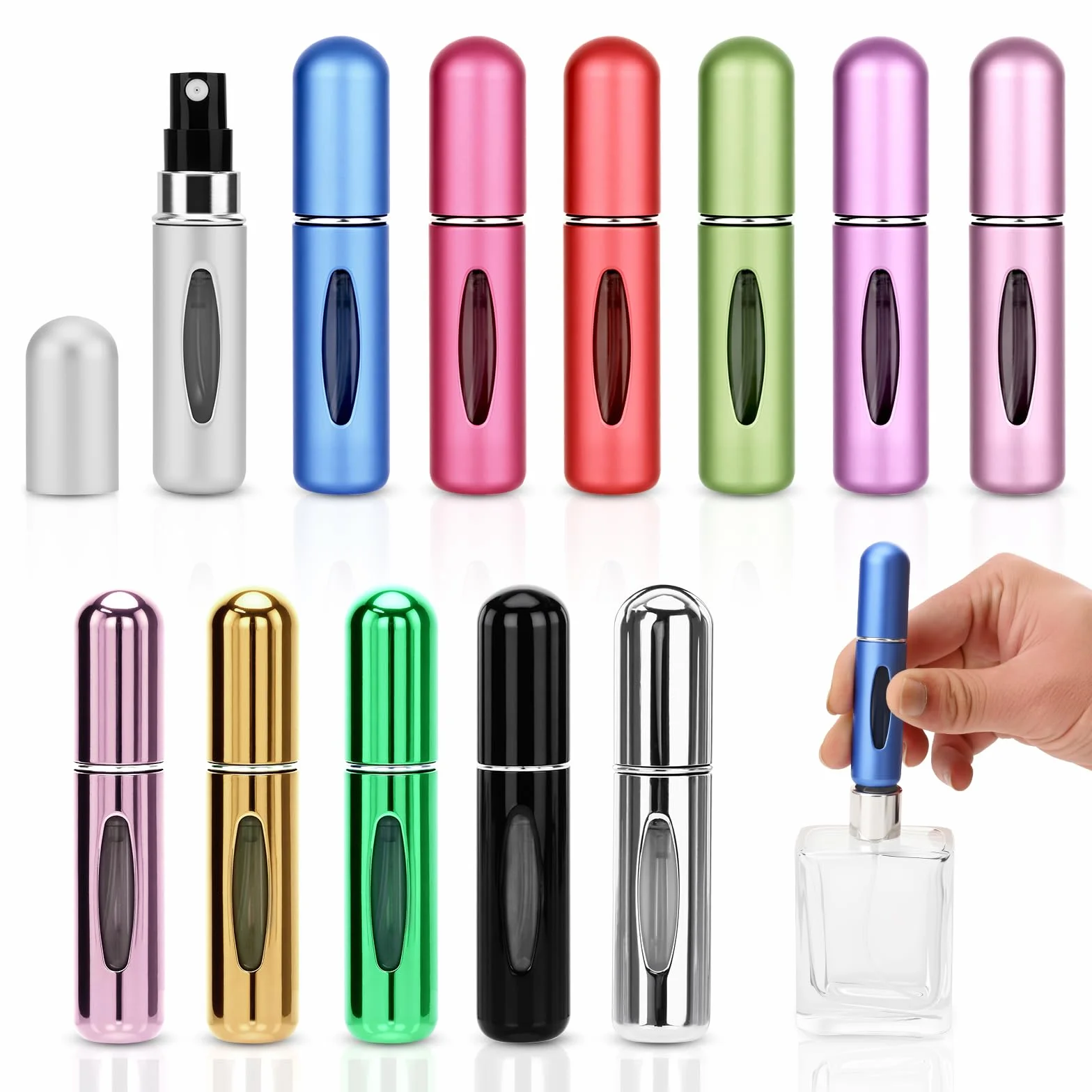 12 sztuk rozpylacz do perfum 5 ml, mini atomizerów do perfum na podróż, dozowniki do perfum, atomizery do perfum z możliwością ponownego napełniania na wakacje, podróże, kemping