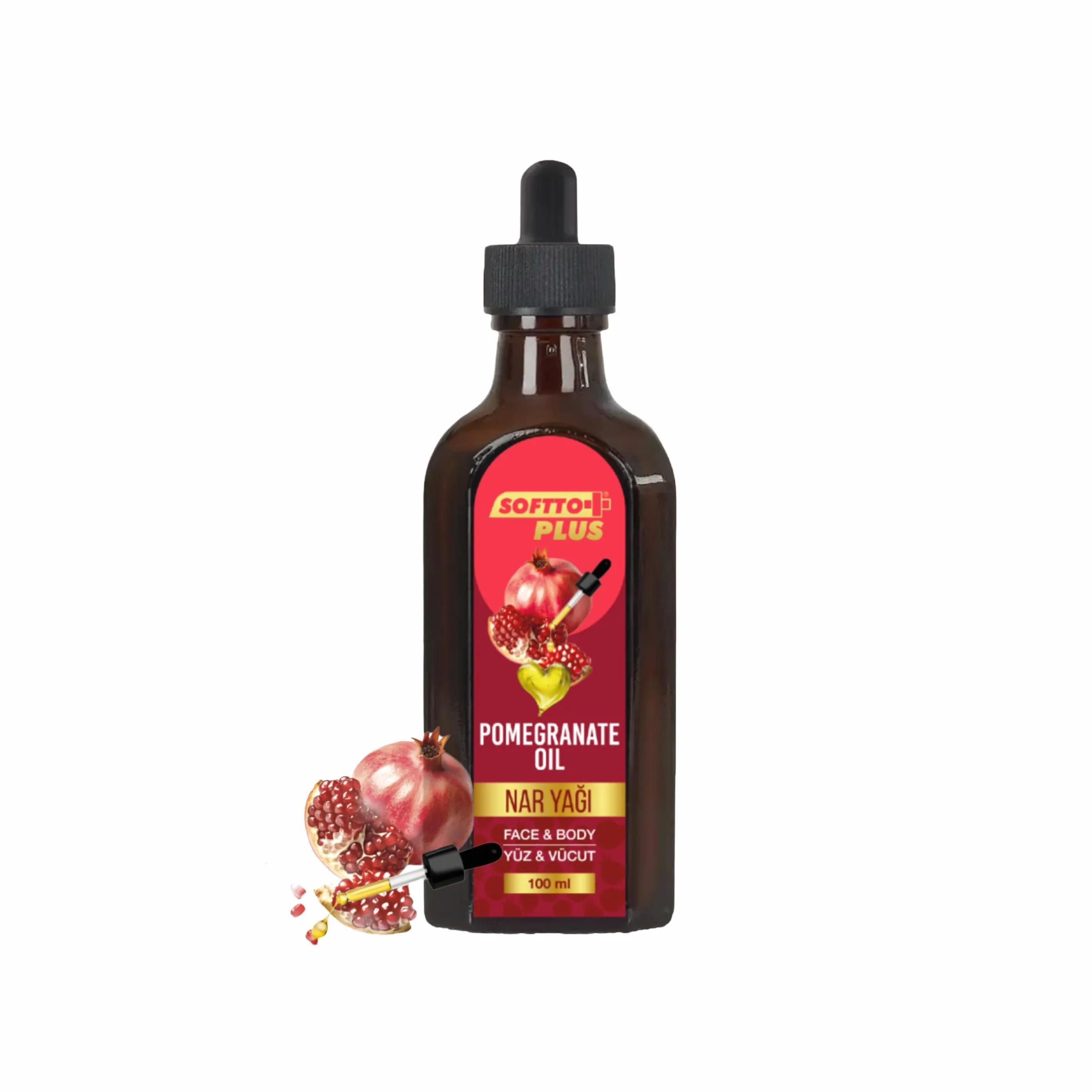 Softto+Plus naturalny olejek pielęgnacyjny do twarzy i ciała, nawilżający, regenerujący i przeciwstarzeniowy (granat)