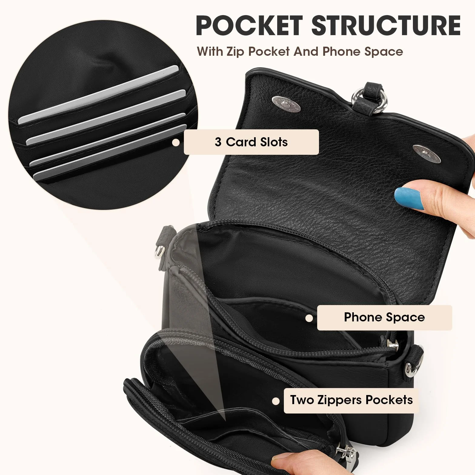 RAINSMORE Torba na ramię damska miękka torba na ramię ze skóry PU wodoodporna torba na telefon crossbody damskie torby na ramię torebki z regulowanymi szerokimi paskami