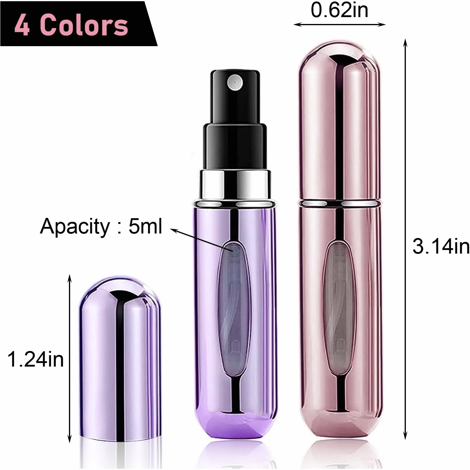 4-częściowy rozpylacz perfum, 5 ml pusty podróżny rozpylacz perfum do wielokrotnego napełniania, mini przenośna butelka z rozpylaczem z okienkiem