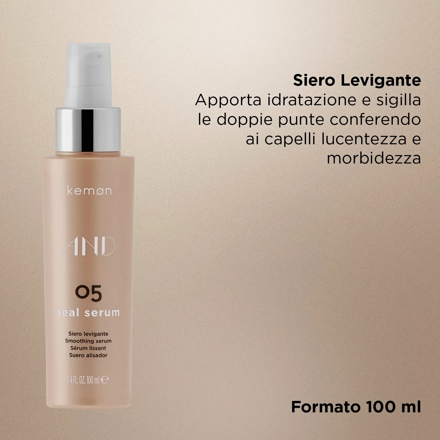 Kemon AND 05 Seal Serum – płyn do włosów wygładza niesforne włosy, nadaje połysk i gładkość, pielęgnacja włosów w jakości fryzjerskiej – 100 ml