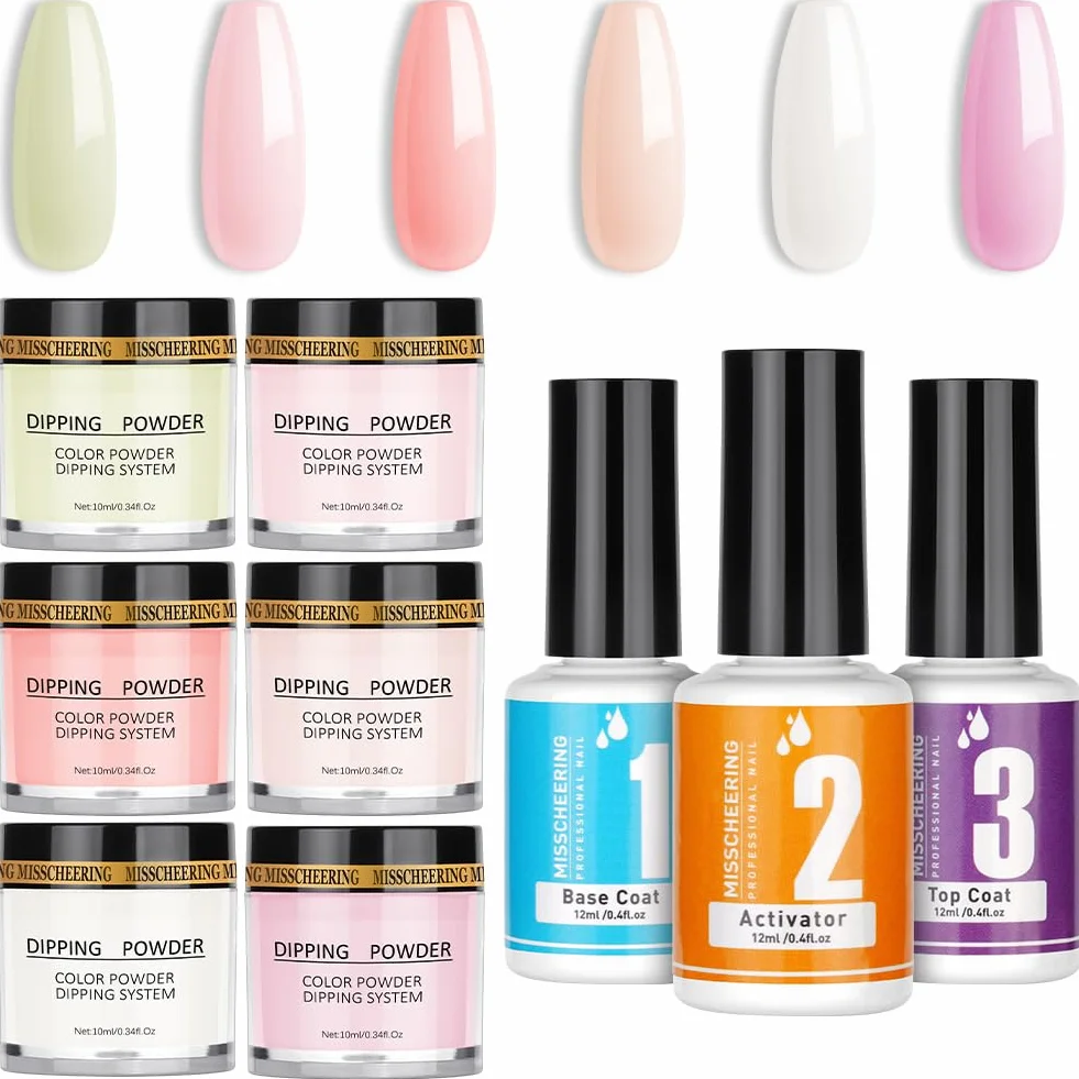 LOPHE Dipping Powder Nail Set 6 kolorów Dip Powder Nail Set mit Base Activator Top Gel, zestaw do paznokci dla początkujących, zestaw startowy do paznokci, prezent dla kobiet (01B)