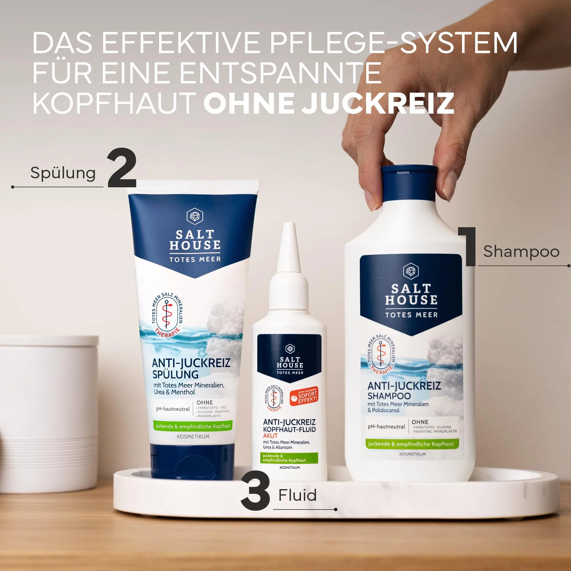 Salthouse Szampon terapeutyczny z Morza Martwego przeciw swędzeniu, kojąca formuła z mocznikiem i pantenolem, do wrażliwej skóry głowy, 250 ml