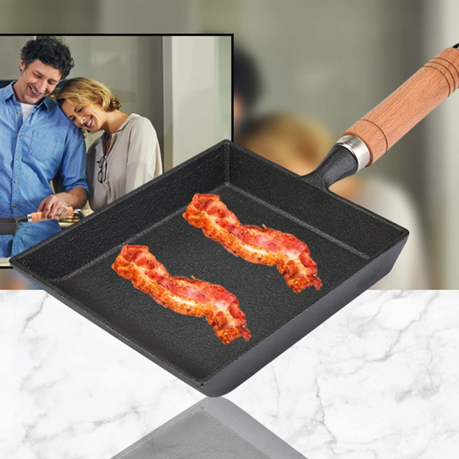 Tamagoyaki Patelnia żeliwna Tamagoyaki 29×18×5 Mini Patelnia żelazna Omlet Garnek Tamagoyaki Drewniana Rączka