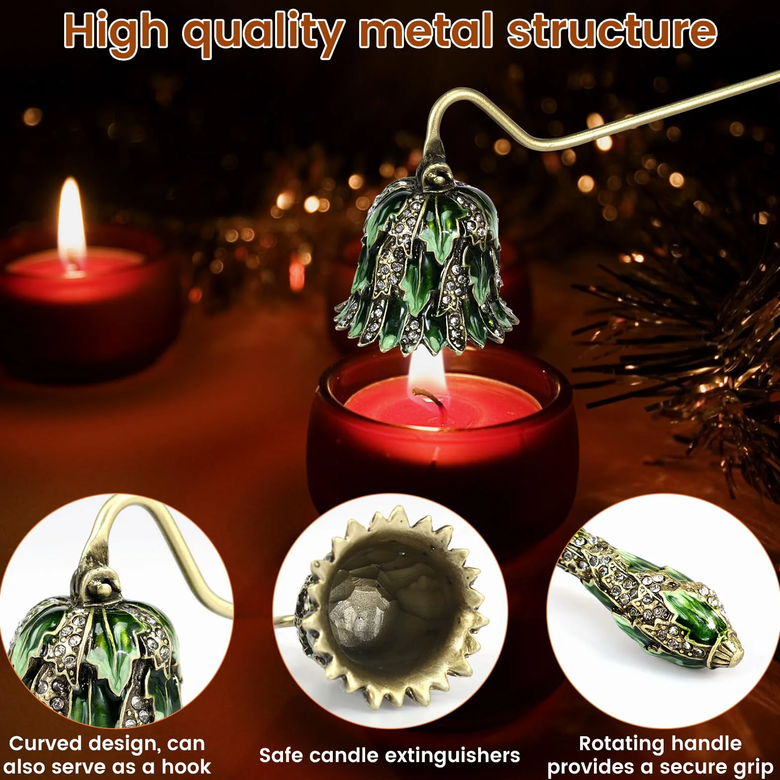 Świeca snuffer bezpieczna gaśnica do świec z długim uchwytem eleganckie dekoracyjne świeczki do wszystkich świec, gaszenie knotów przeciwpożarowych, metalowy korek do świec, vintage, świeca, knoty,