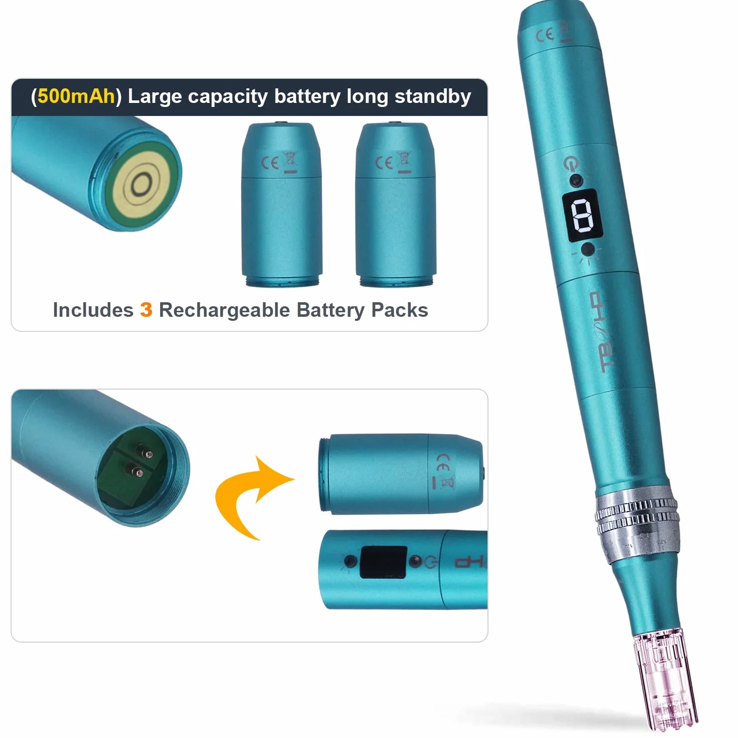 Dermapen TBPHP P20RL z LCD mezoterapia 8 poziomów regulacji prędkości + wkłady 25 szt