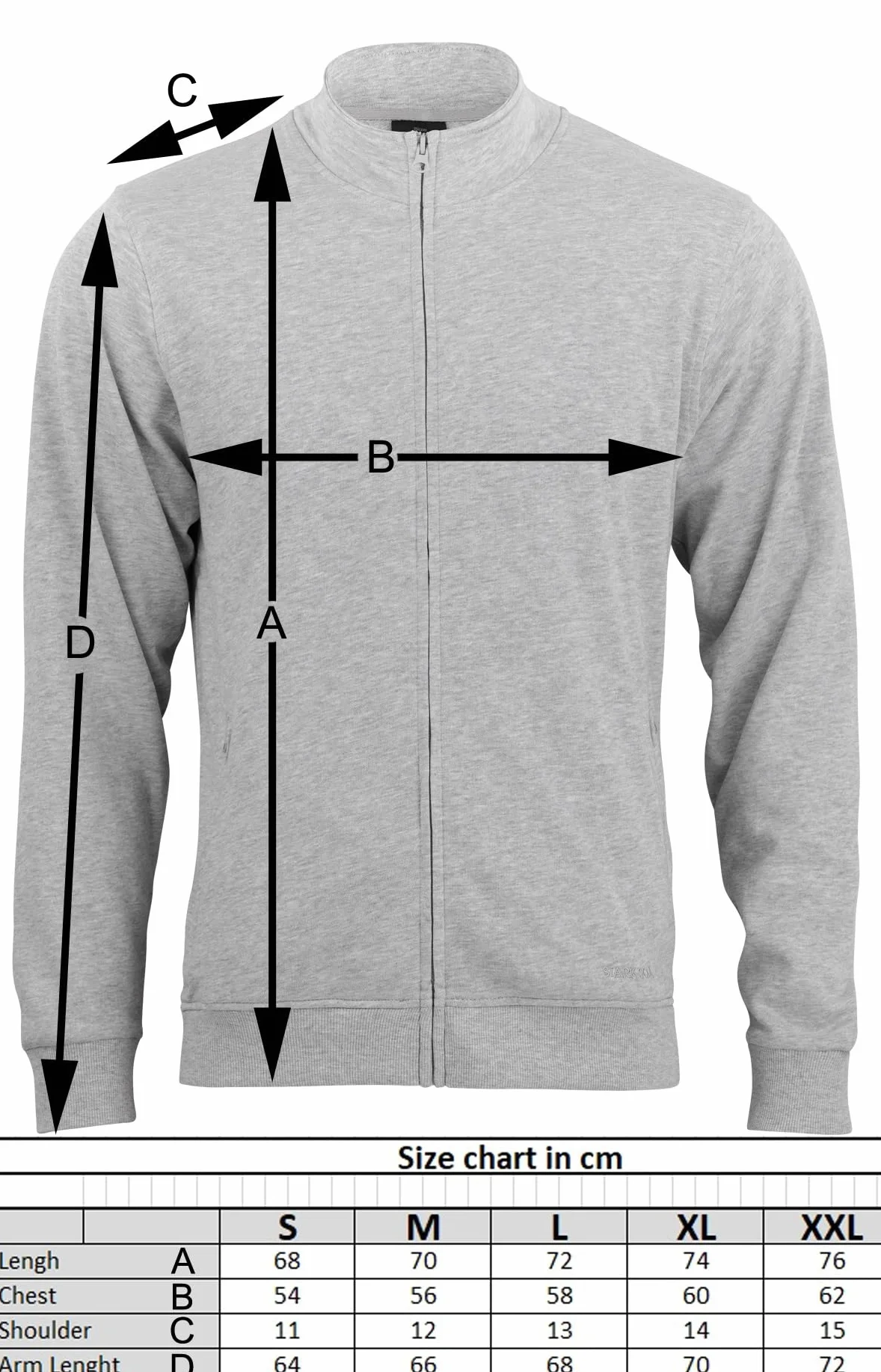 STARK SOUL Bluza BLANK, ze stójką, zamkiem błyskawicznym i 2 kieszeniami, French Terry