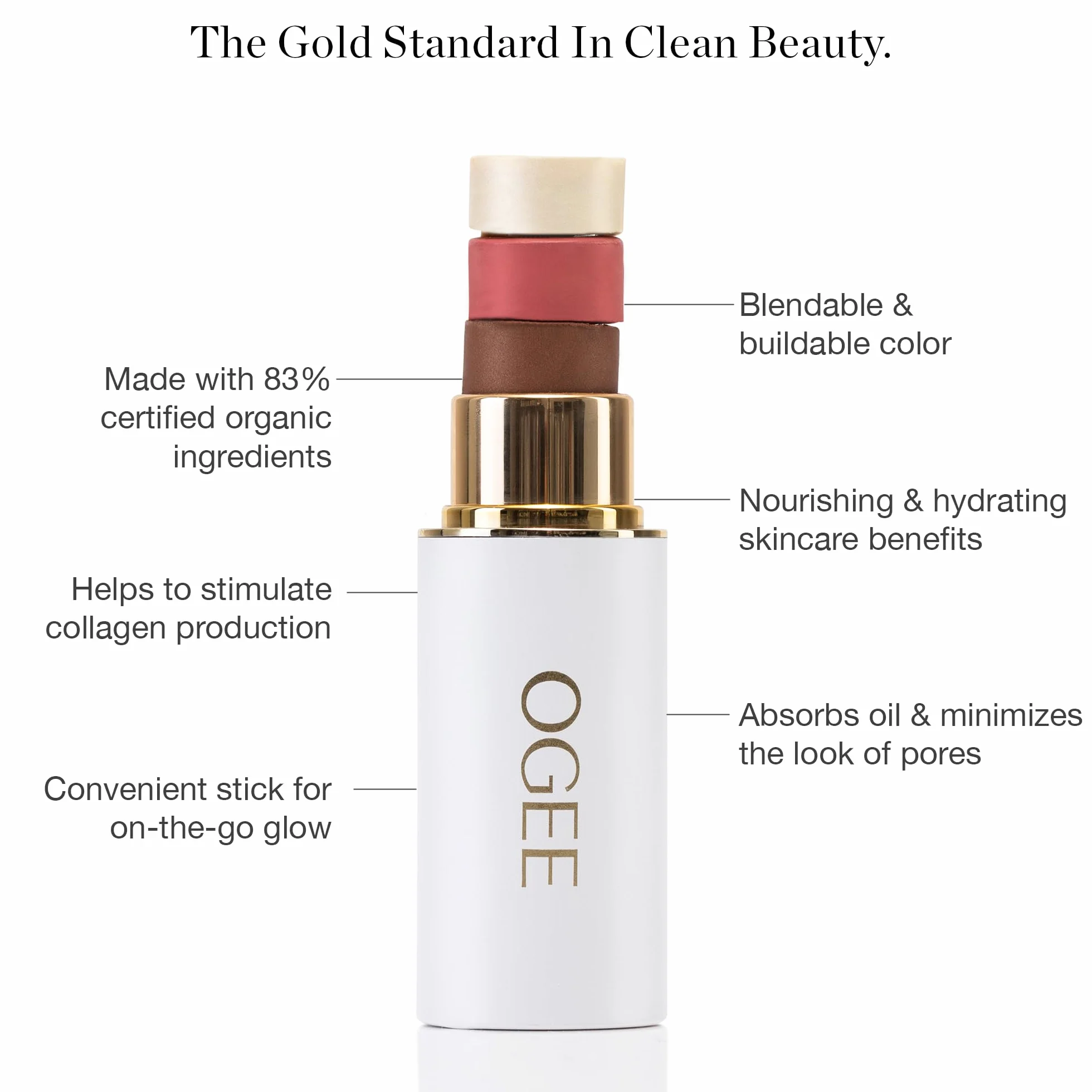Ogee Sculpted Face Stick Copper Radiant Cocoa Certified Organic Multi-Use Bronzer Contour Makeup