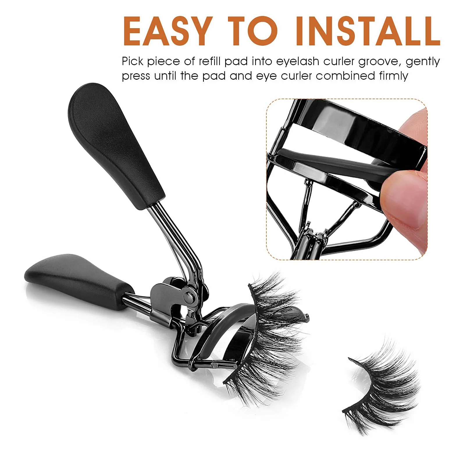 Gjinxi Zalotka do rzęs ze stali nierdzewnej z 10 zapasowymi wkładkami silikonowymi dla kobiet, metalowy eyelash curler do makijażu oczu, uniwersalne narzędzie do oddzielania rzęs, do wszystkich