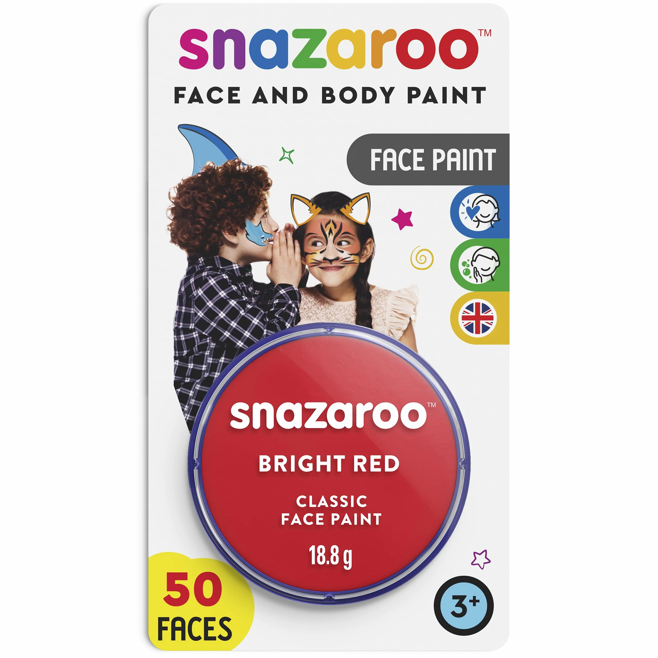 Snazaroo 1119055 makijaż dla dzieci, przyjazny dla skóry, hipoalergiczny makijaż twarzy na bazie wody, rozpuszczalny w wodzie, nie zawiera parabenów, 18ml - Bright Red
