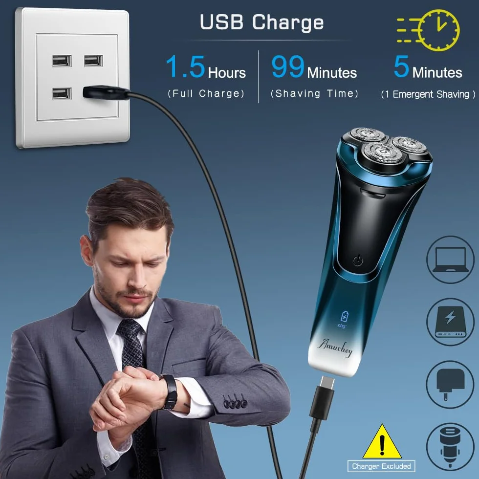 Golarka męska elektryczna/z 3 wymiennymi głowicami / golarka na mokro i sucho/elektryczna golarka z trymerem pop-up / czas pracy 99 min. / trymer do brody / wyświetlacz LED / etui podróżne