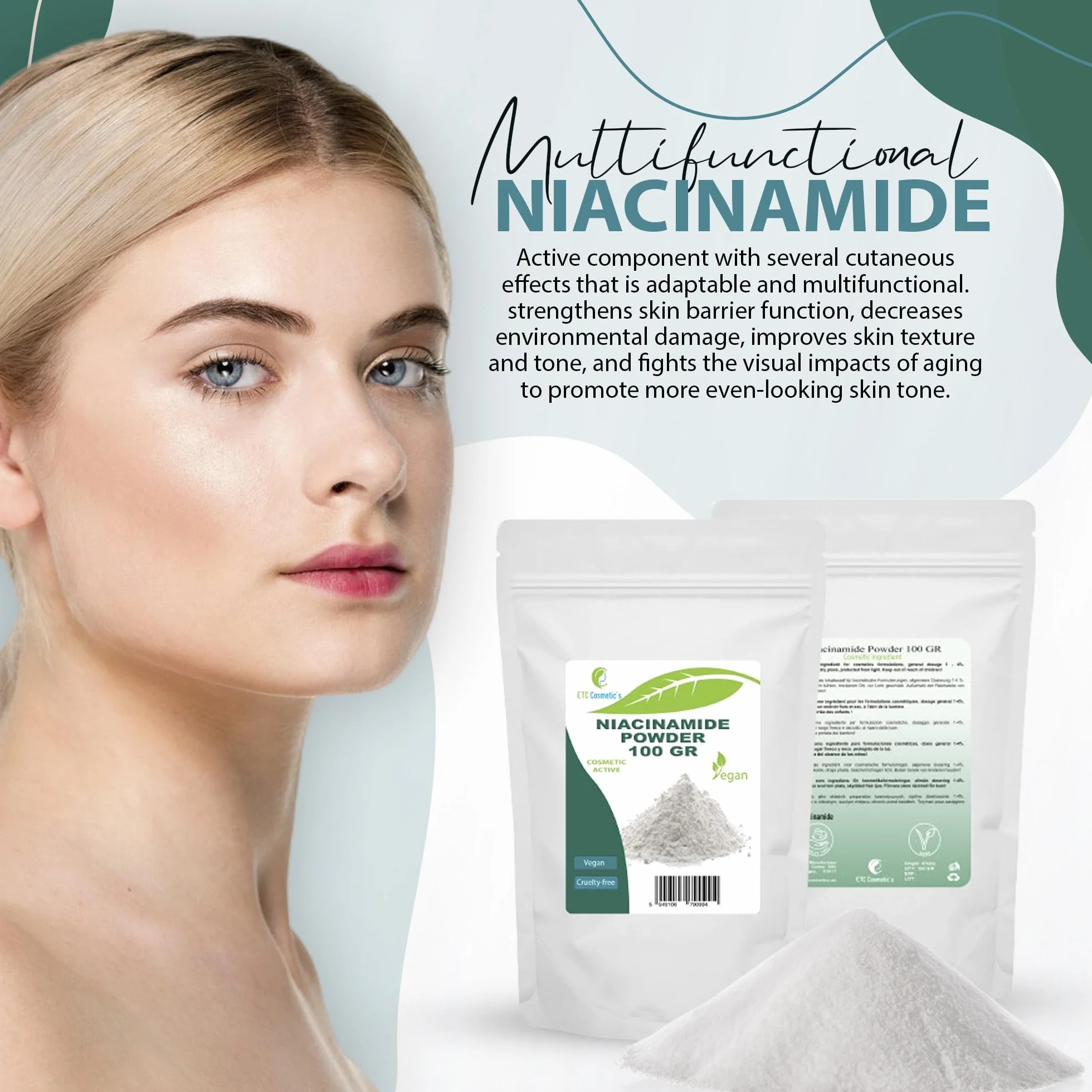 Niacinamide Powder 100g witamina B3 nikotynamid do pielęgnacji skóry i włosów