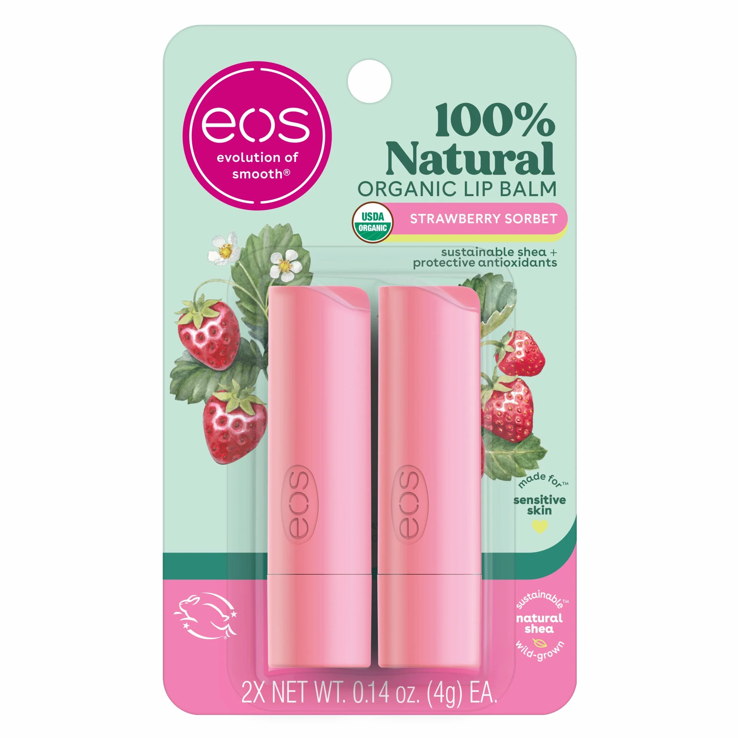 Eos organiczne patyczki do balsamu do ust sorbet truskawkowy 4 g 2 szt