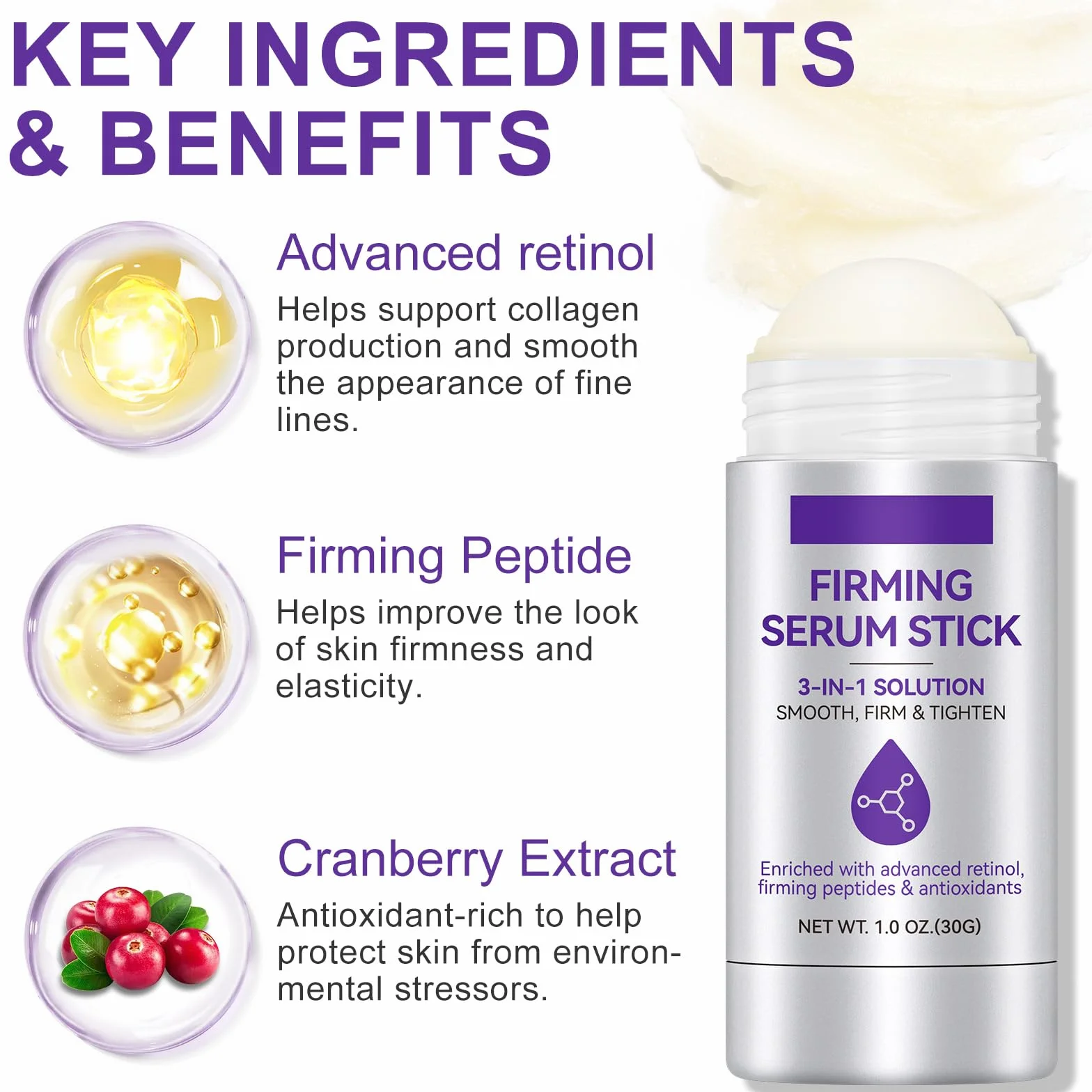 Retinol Ujędrniające serum w sztyfcie, Advanced Retinol Firming Serum Stick, peptydy zapobiegające zmarszczkom, pałeczki kolagenowe, przeciwzmarszczkowe, do ciała, podnoszenia
