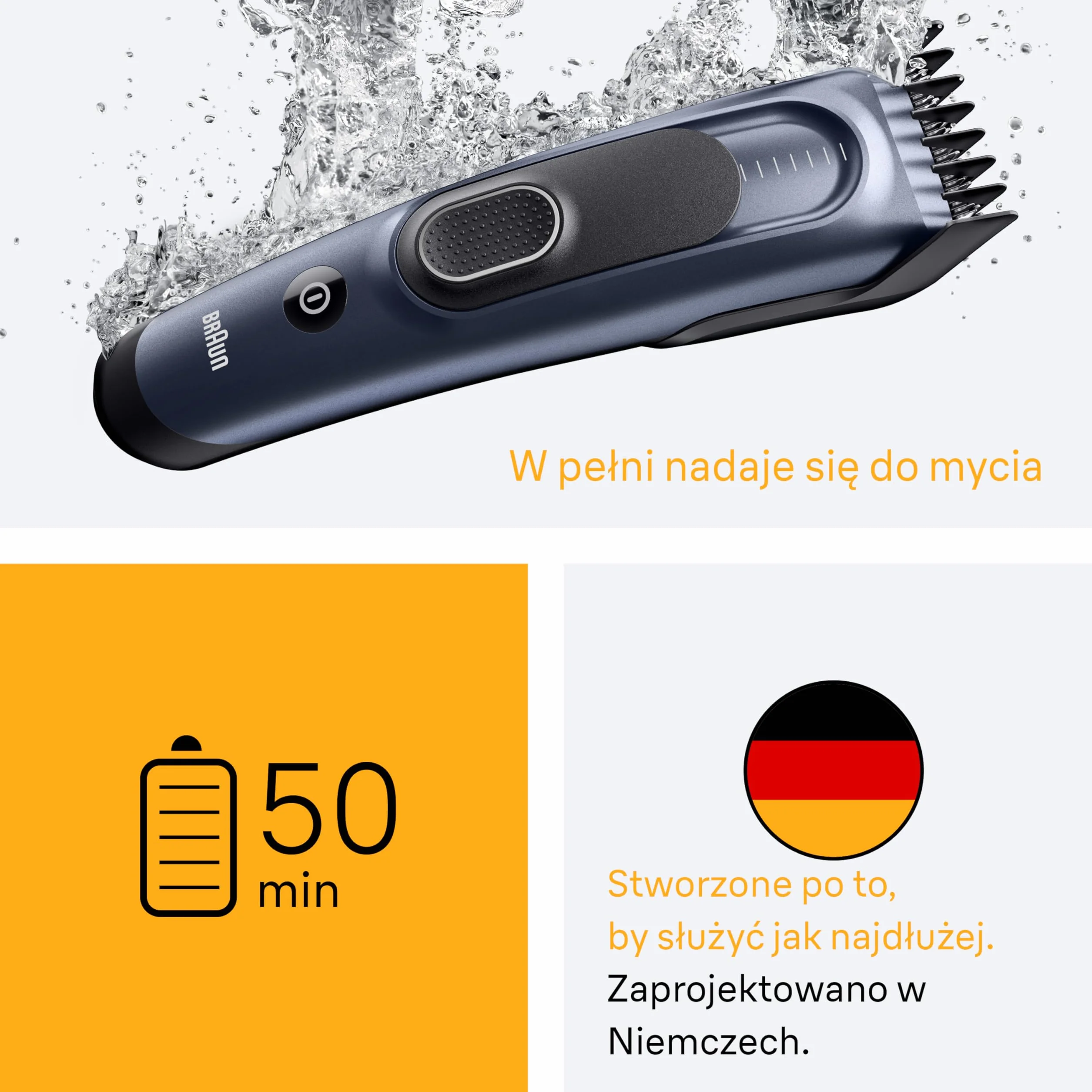 Braun Series 5 Maszynka do strzyżenia włosów, +4 przyrządy do stylizacji, niezawodne ostrze, 17 ustawień długości, przełącznik blokady, 50-minutowy czas działania, możliwość mycia, HC5550, niebieska