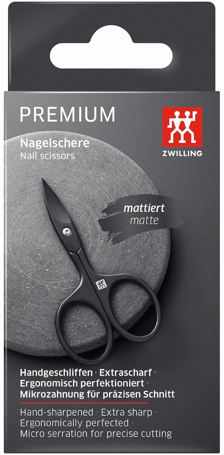 ZWILLING Nożyczki do paznokci (ostre, lekko zakrzywione ostrze z mikroszlifem, hipoalergiczne, do paznokci u rąk i nóg), premium, czarne, 90 mm