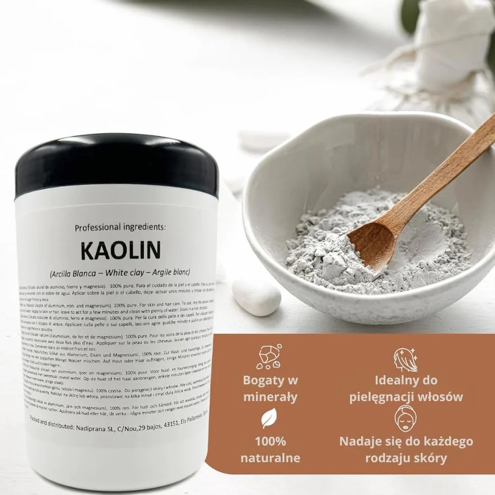 Biała glina Kaolin | 500 gr | do pielęgnacji skóry i włosów | Peeling i zmiękczający | Odmładza, koi i wygładza skórę