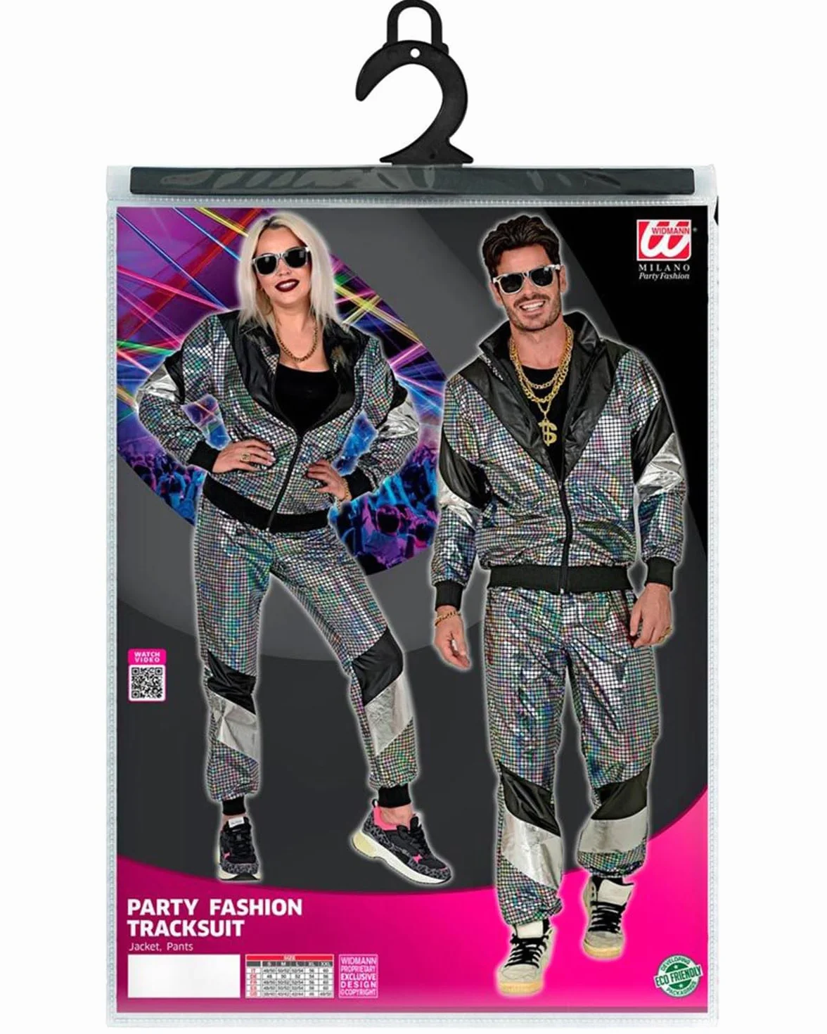 W WIDMANN MILANO Party Fashion – kostiumowy dres treningowy, styl disco, strój z lat 80., dres do biegania na karnawał i imprezę