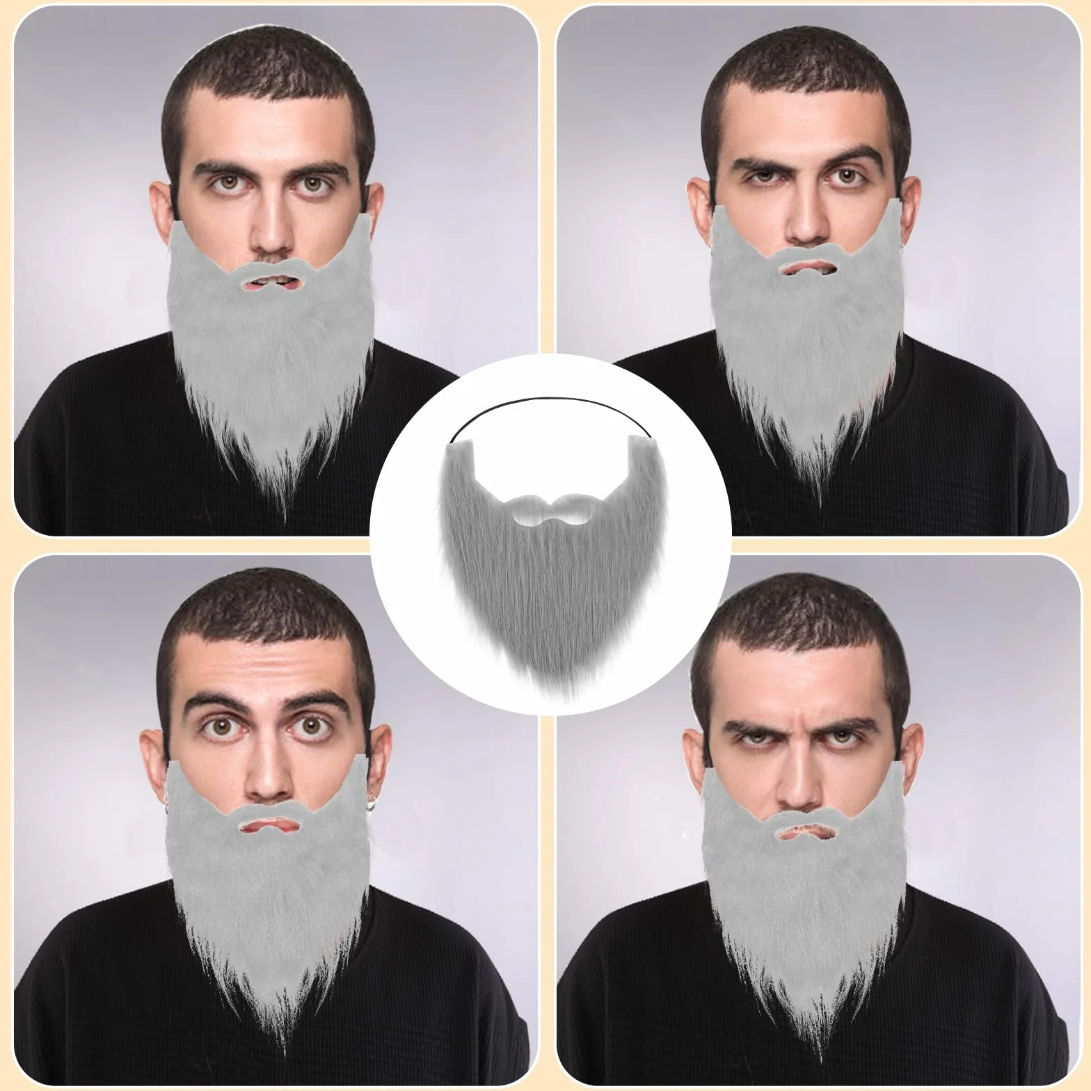 Yolev Sztuczna broda Szara Kamuflaż Impreza Sztuczne Wąsy Mężczyzna Nowość Realistyczny Pasek Elastyczny Regulowany Kostium Broda Sztuczne Włosie Twarzy Halloween Maskarada Impreza