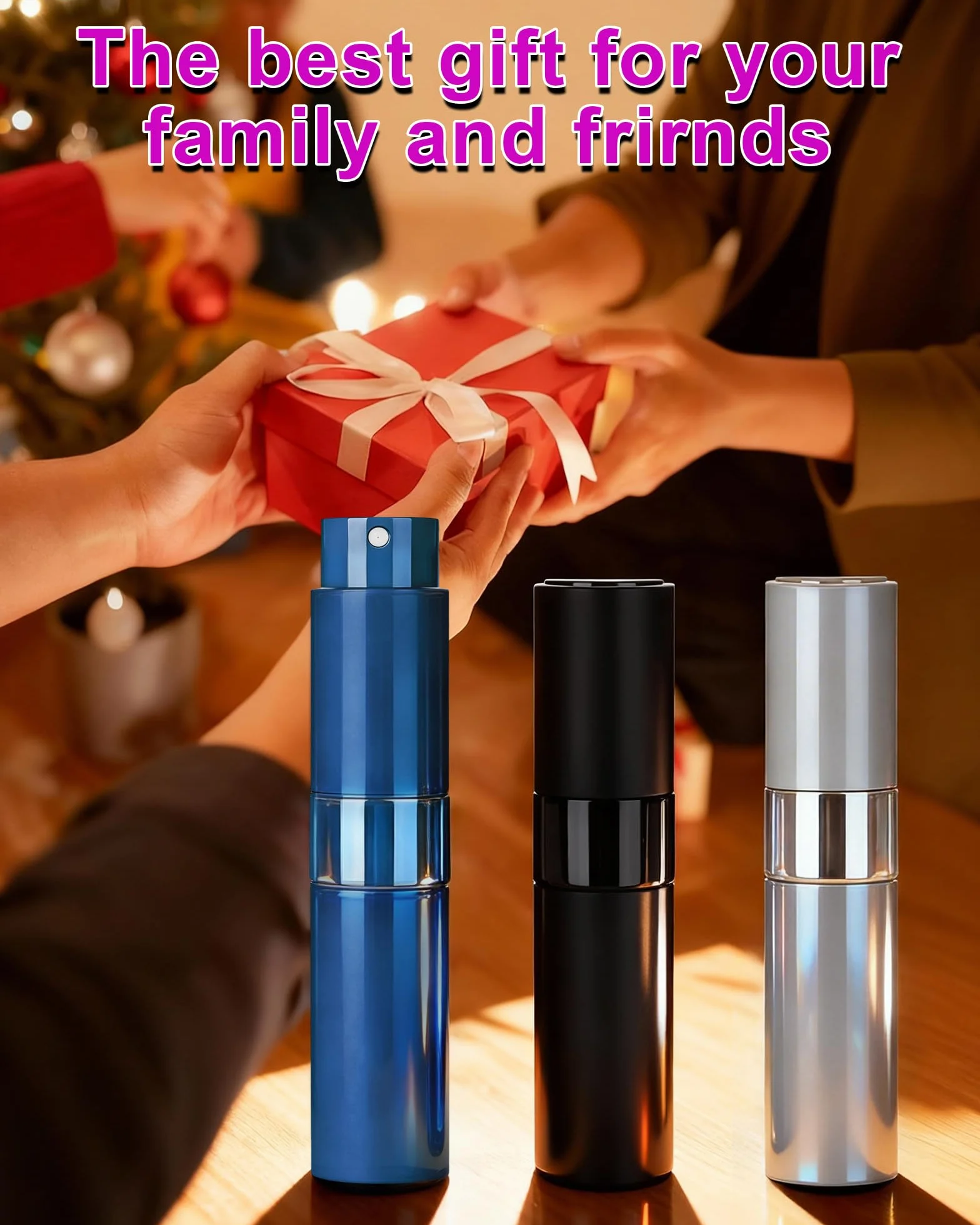 Pojemnik na Perfumy Podróżny, 8ml Atomizer do Perfum Wielokrotnego Napełniania 3 Sztuki, Butelki Perfum Próżne Mini Kieszonkowe, Pojemnik na Płyn Podróżny z Lejkiem (Czarny+Niebieski+Srebrny)
