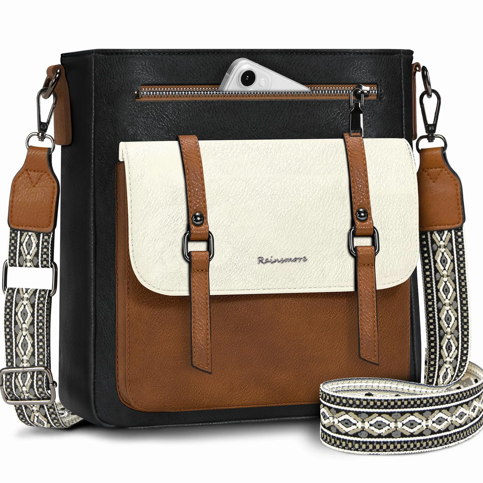 RAINSMORE Torba na ramię Kobiety Torby Na Ramię Torebki Kobiety Wielopunktówki Średnie skórzane torby na ramię Crossbody Torba na zakupy Szkoła Praca Podróże