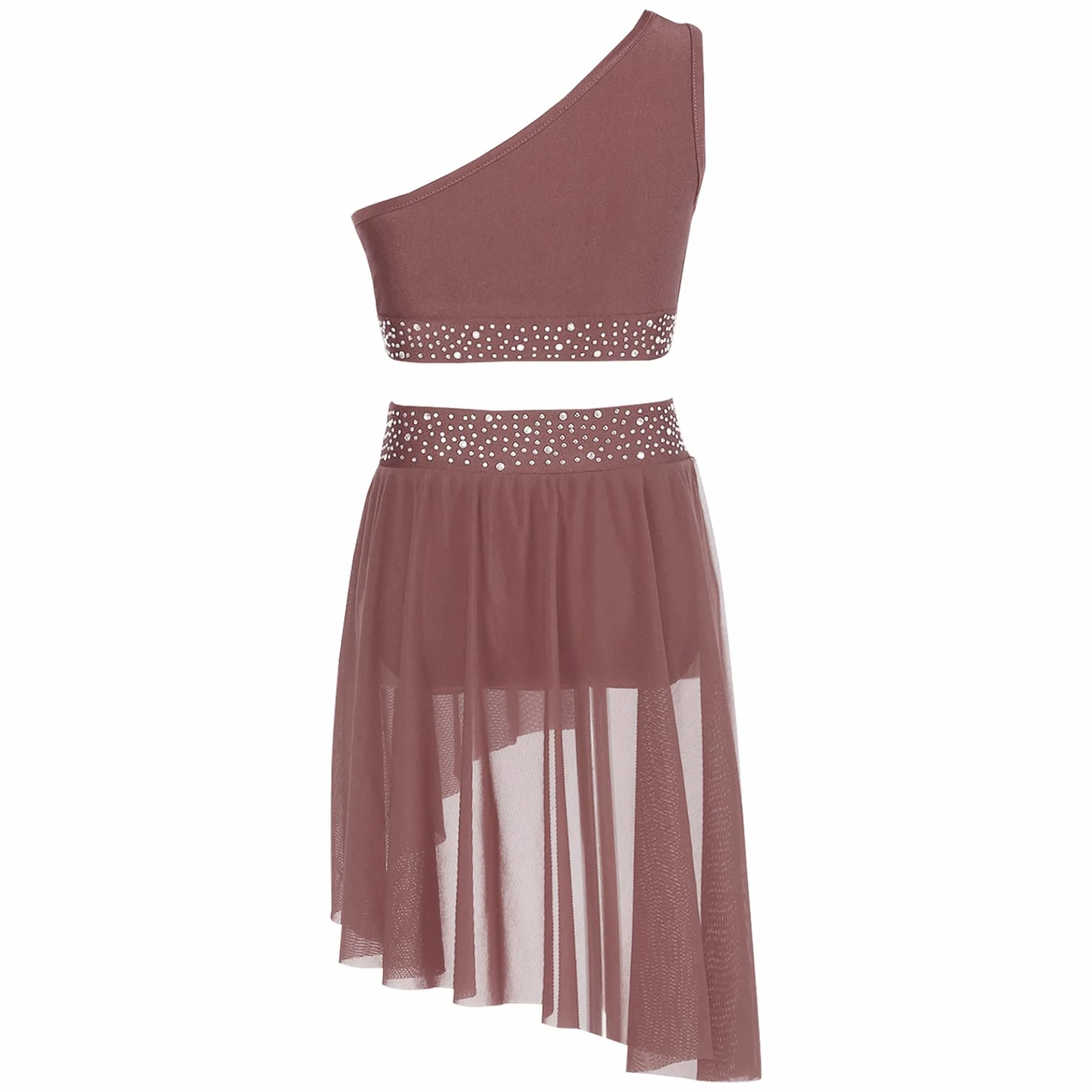 Dziecięcy strój do tańca Lyric Girl Rhinestone Crop Top i spódnica Asymetryczny taniec Jazz Performance