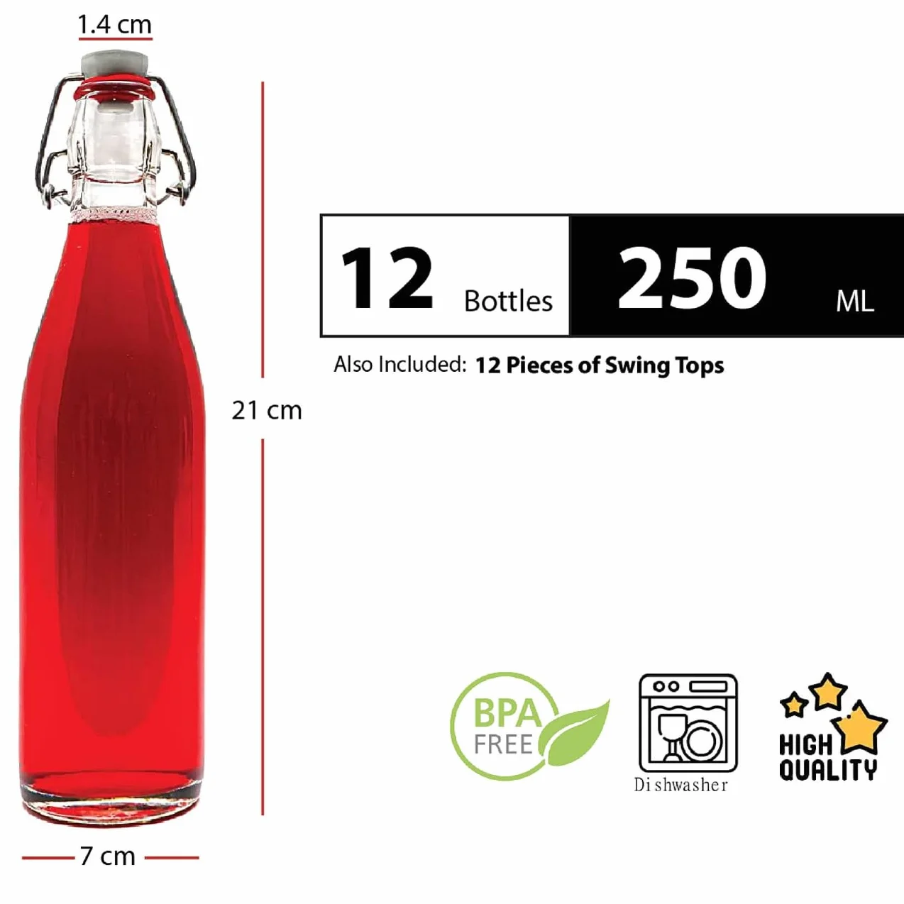 12 sztuk 250 ml butelek z pałąkiem, szklane butelki z zamknięciem pałąkowym, zamknięcie pałąkowe, wino, nr 200 ml